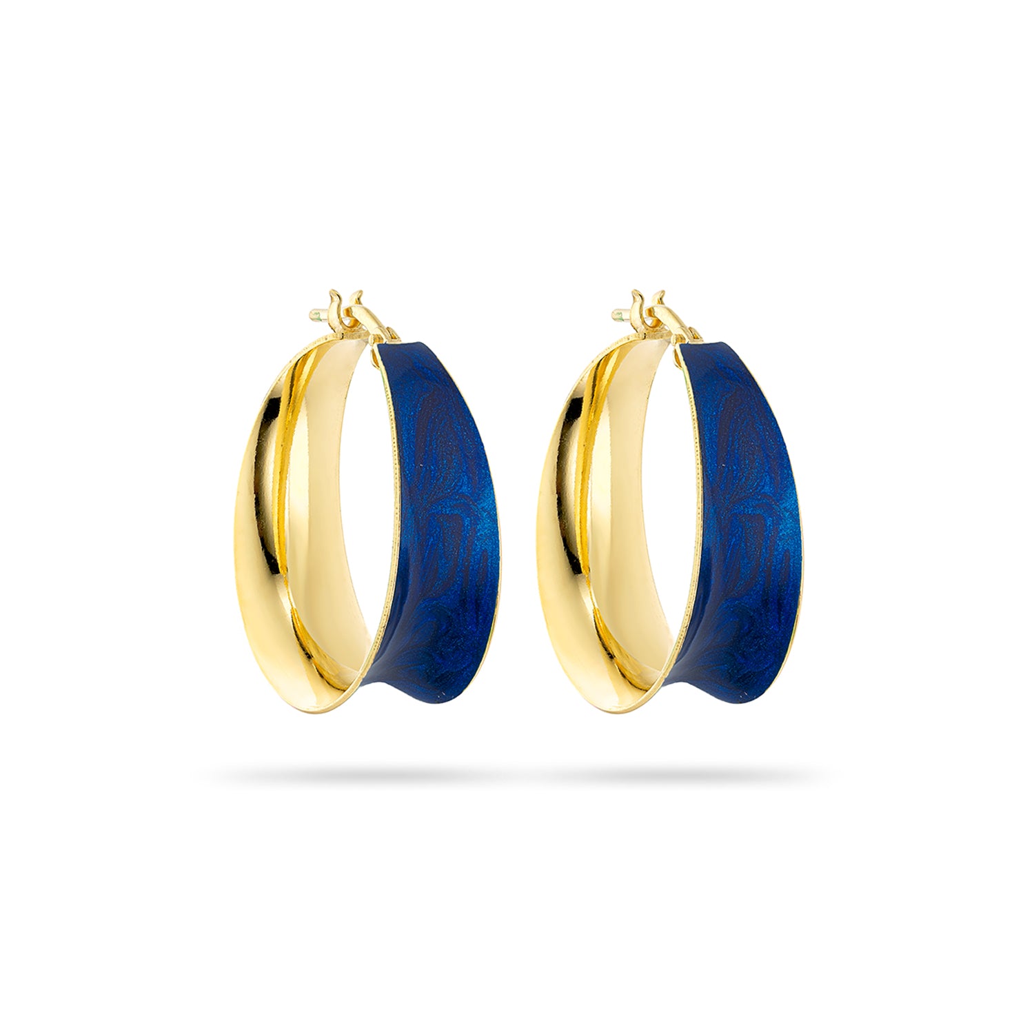 Σκουλαρίκια κρίκοι Pop23 από επιχρυσωμένο ασήμι 925° με μπλέ περλέ σμάλτο