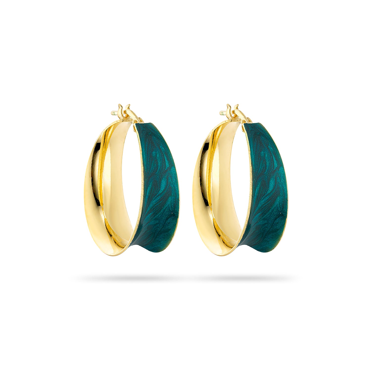 Σκουλαρίκια κρίκοι Pop23 από επιχρυσωμένο ασήμι 925° με πράσινο περλέ σμάλτο