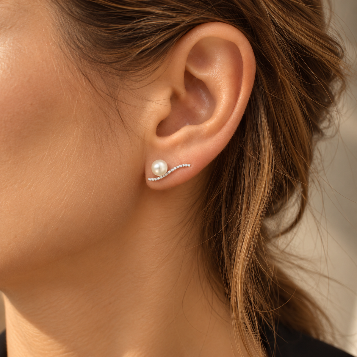Σκουλαρίκια Pearls από λευκό χρυσό 18K με freshwater pearls και διαμάντια