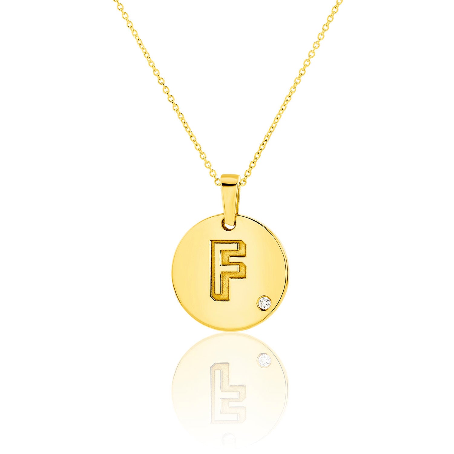 Μενταγιόν Alphabet μονόγραμμα ''F'' από χρυσό 18Κ με διαμάντι μπριγιάν Εικόνα 1