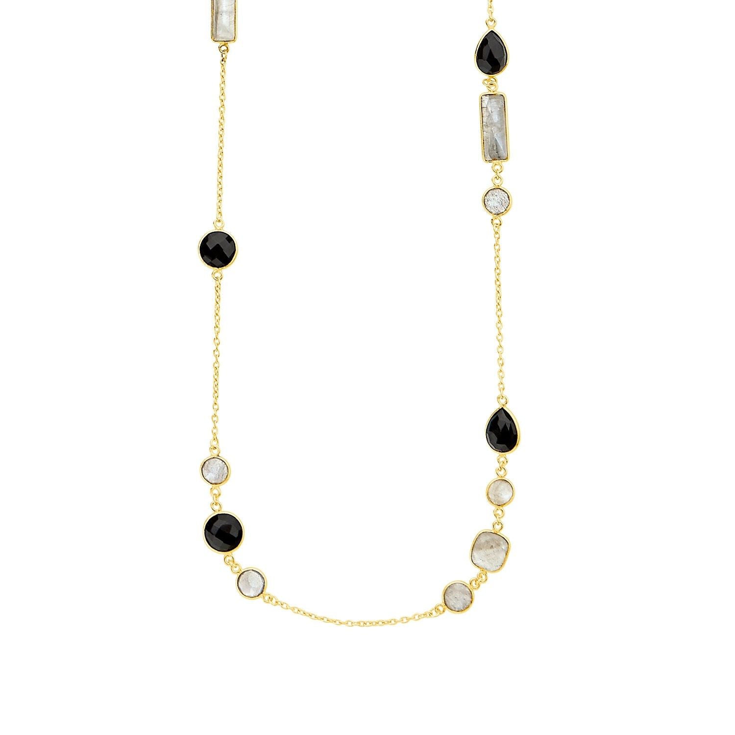 Κολιέ Iris από επιχρυσωμένο ασήμι 925° με μαύρο όνυχα, λαμπραντορίτη και quartz Εικόνα 1