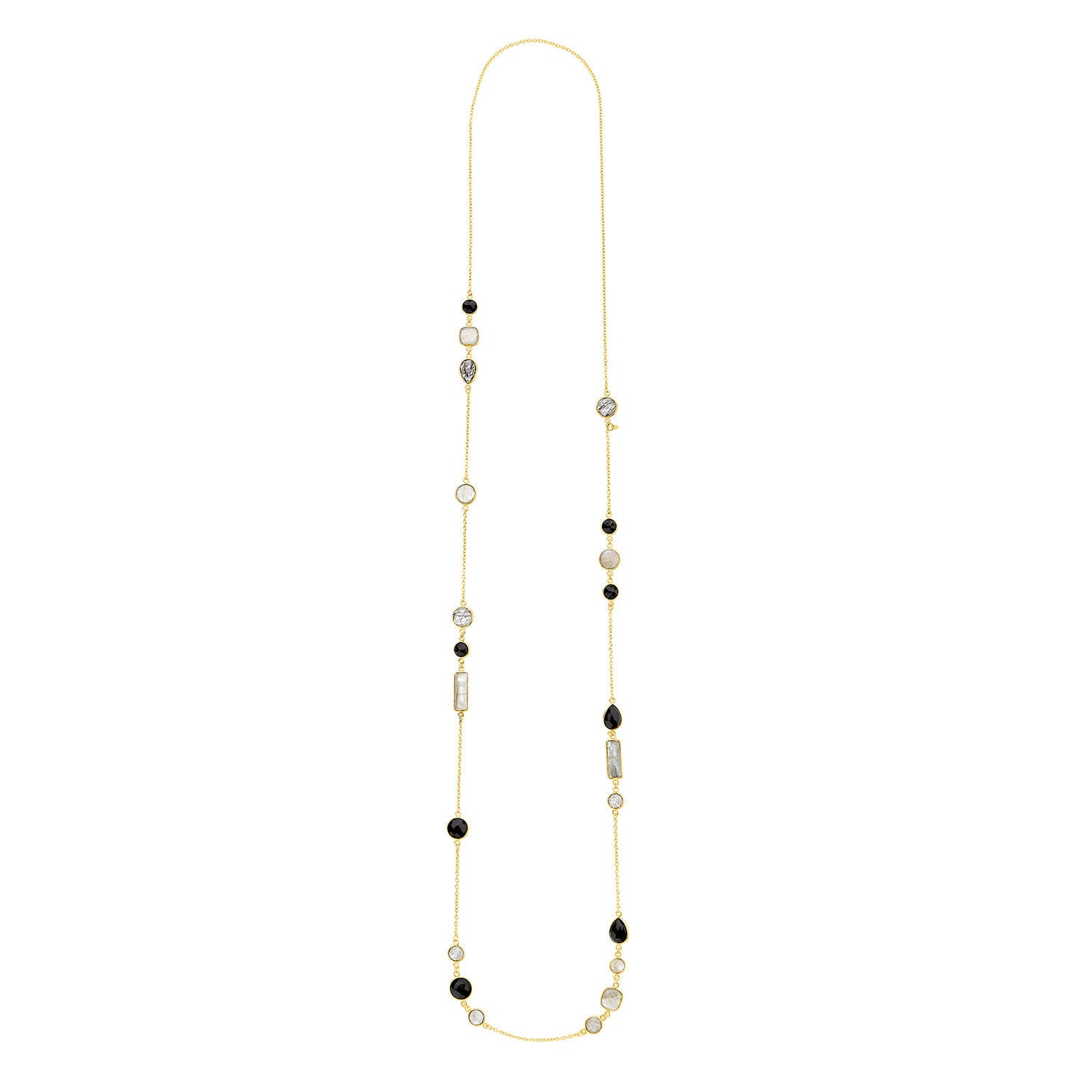 Κολιέ Iris από επιχρυσωμένο ασήμι 925° με μαύρο όνυχα, λαμπραντορίτη και quartz Εικόνα 2