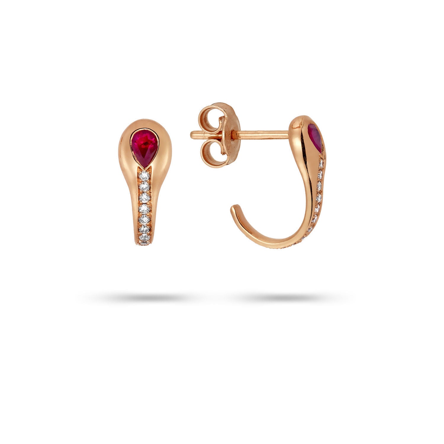 Σκουλαρίκια Mamba από ροζ χρυσό 18K με ρουμπίνι pear και διαμάντια μπριγιάν Εικόνα 2