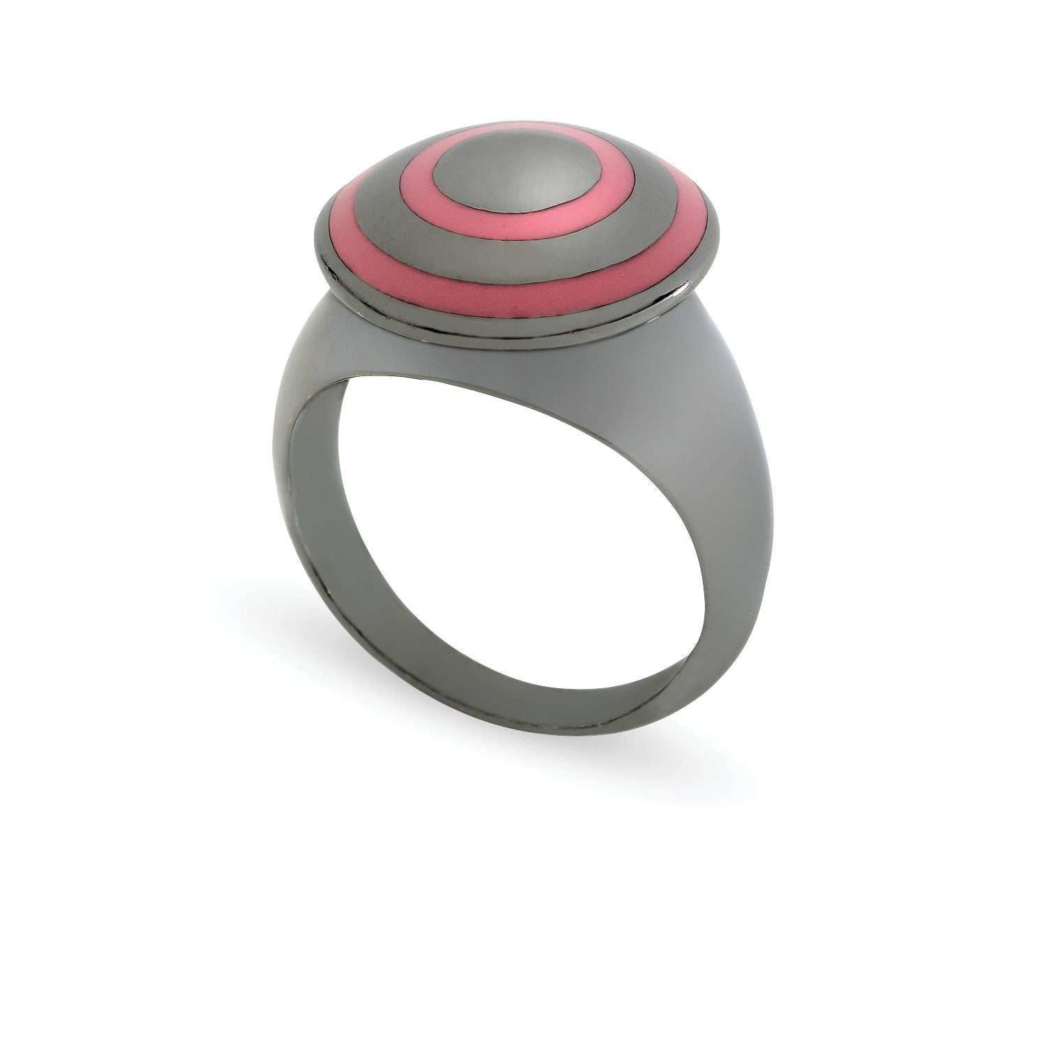 Δαχτυλίδι Chevalier από μαύρο επιροδιωμένο ασήμι 925° με ροζ σμάλτο Εικόνα 1