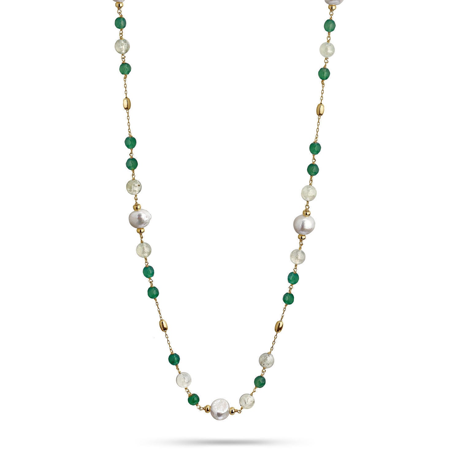 Κολιέ Swing από επιχρυσωμένο ασήμι 925° με μαργαριτάρια μπαρόκ, πράσινο αχάτη και πρενίτη Εικόνα 1