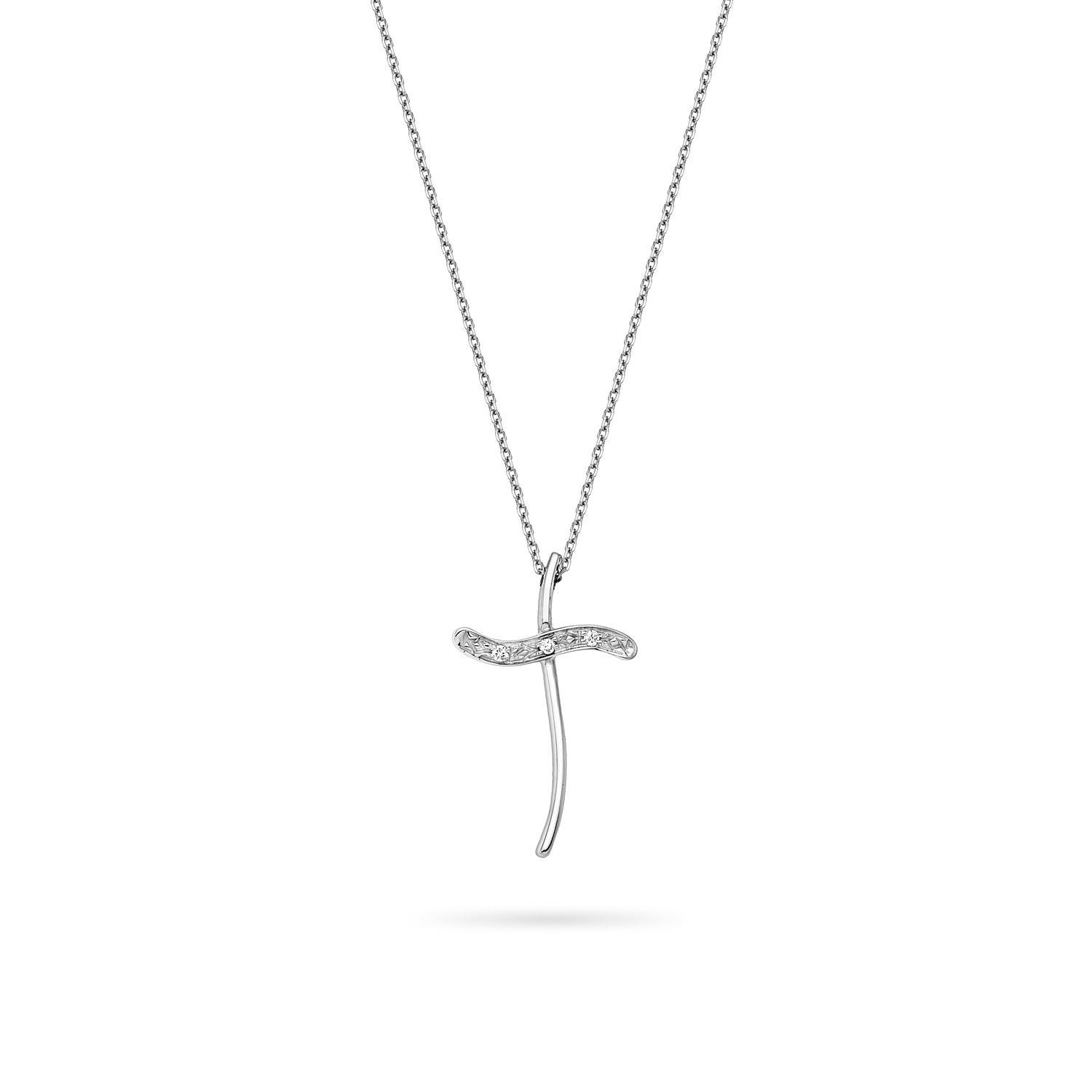 Σταυρός από λευκό χρυσό 18K με διαμάντια μπριγιάν Εικόνα 1