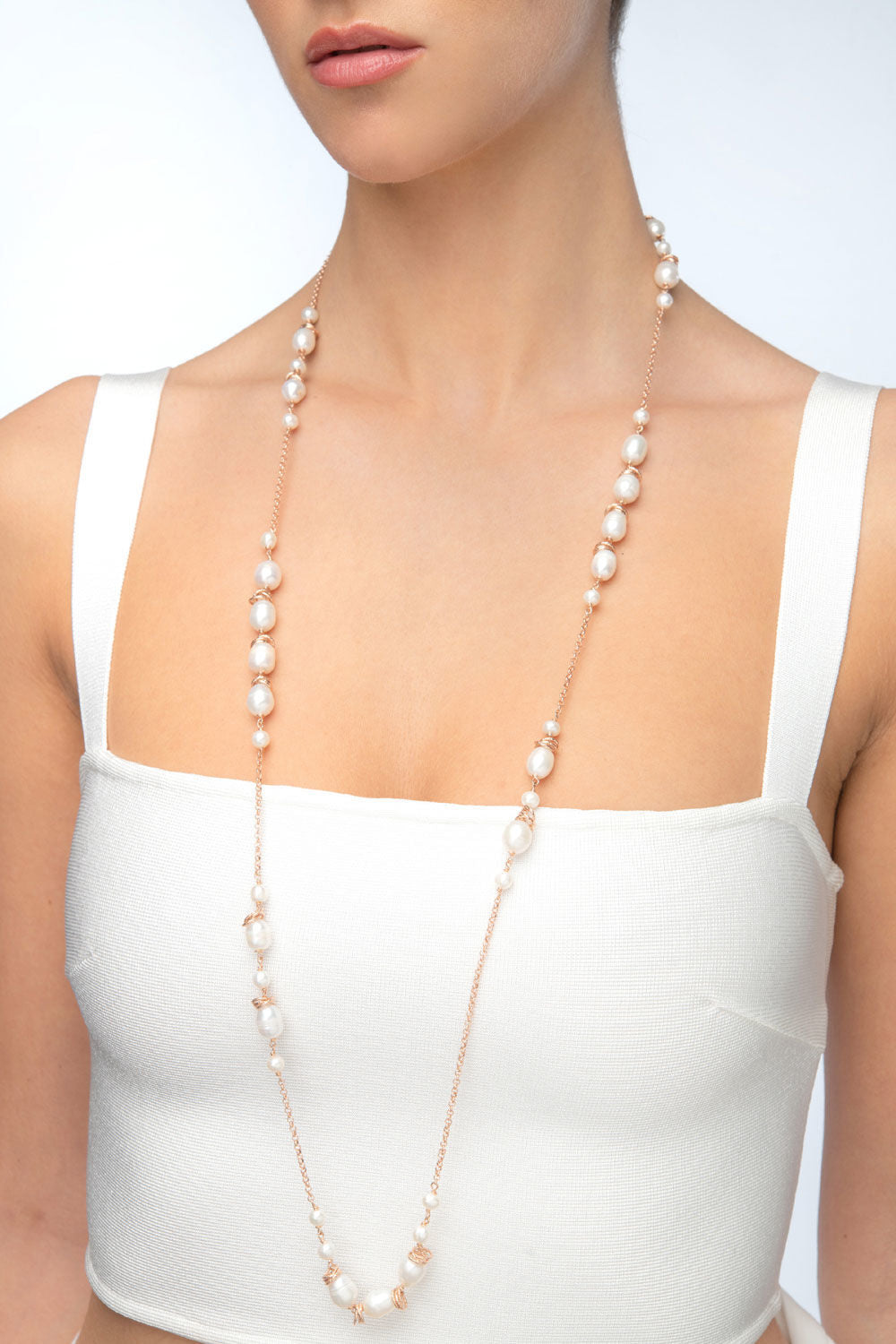 Κολιέ Swing από ροζ επιχρυσωμένο ασήμι 925° με μαργαριτάρια μπαρόκ Εικόνα 2