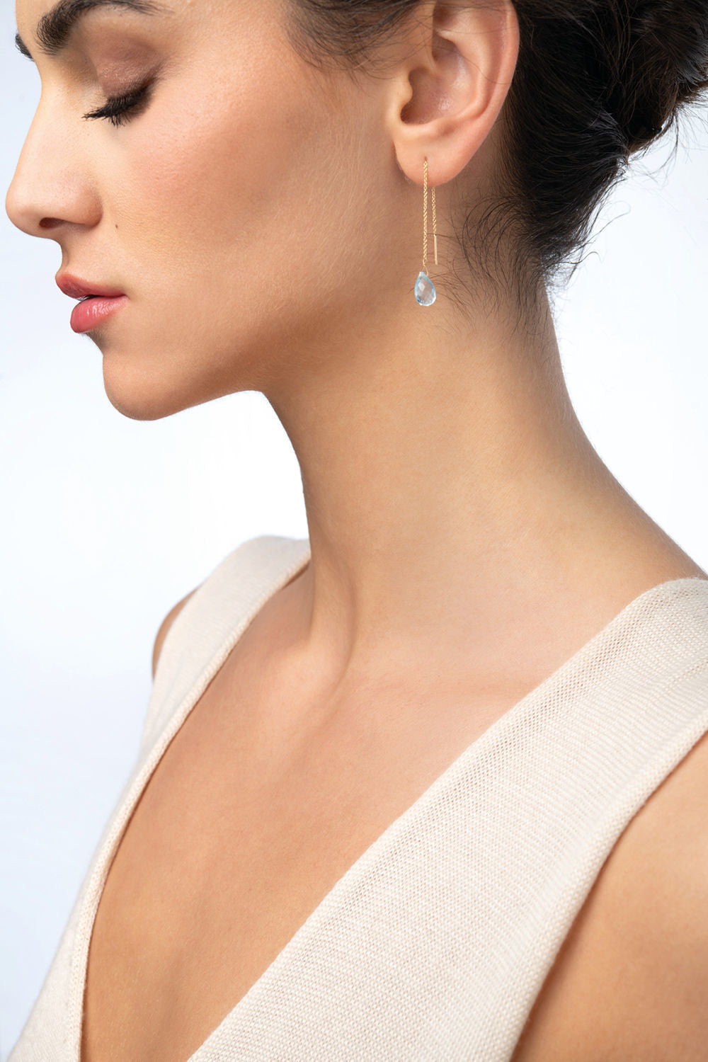 Σκουλαρίκια Mini Drops από χρυσό 18K με blue topaz Εικόνα 2