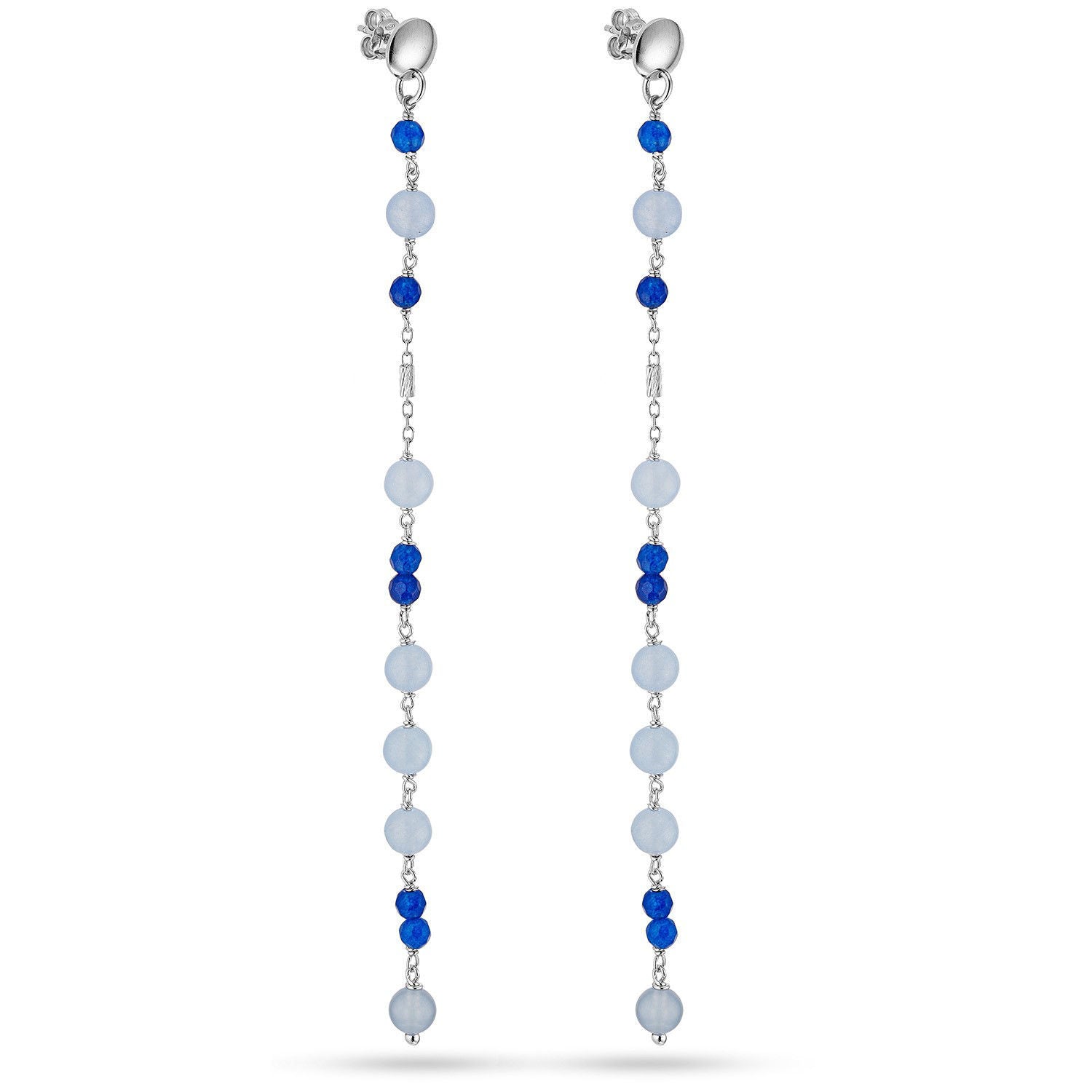 Σκουλαρίκια Swing από επιροδιωμένο ασήμι 925° με μπλε αχάτη Εικόνα 1