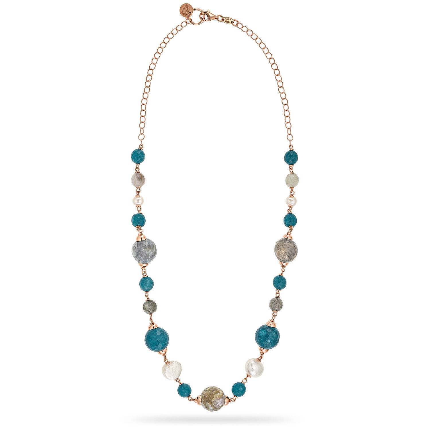Κολιέ Swing από ροζ επιχρυσωμένο ασήμι 925° με μαργαριτάρια μπαρόκ, jasper και blue quartz Εικόνα 1