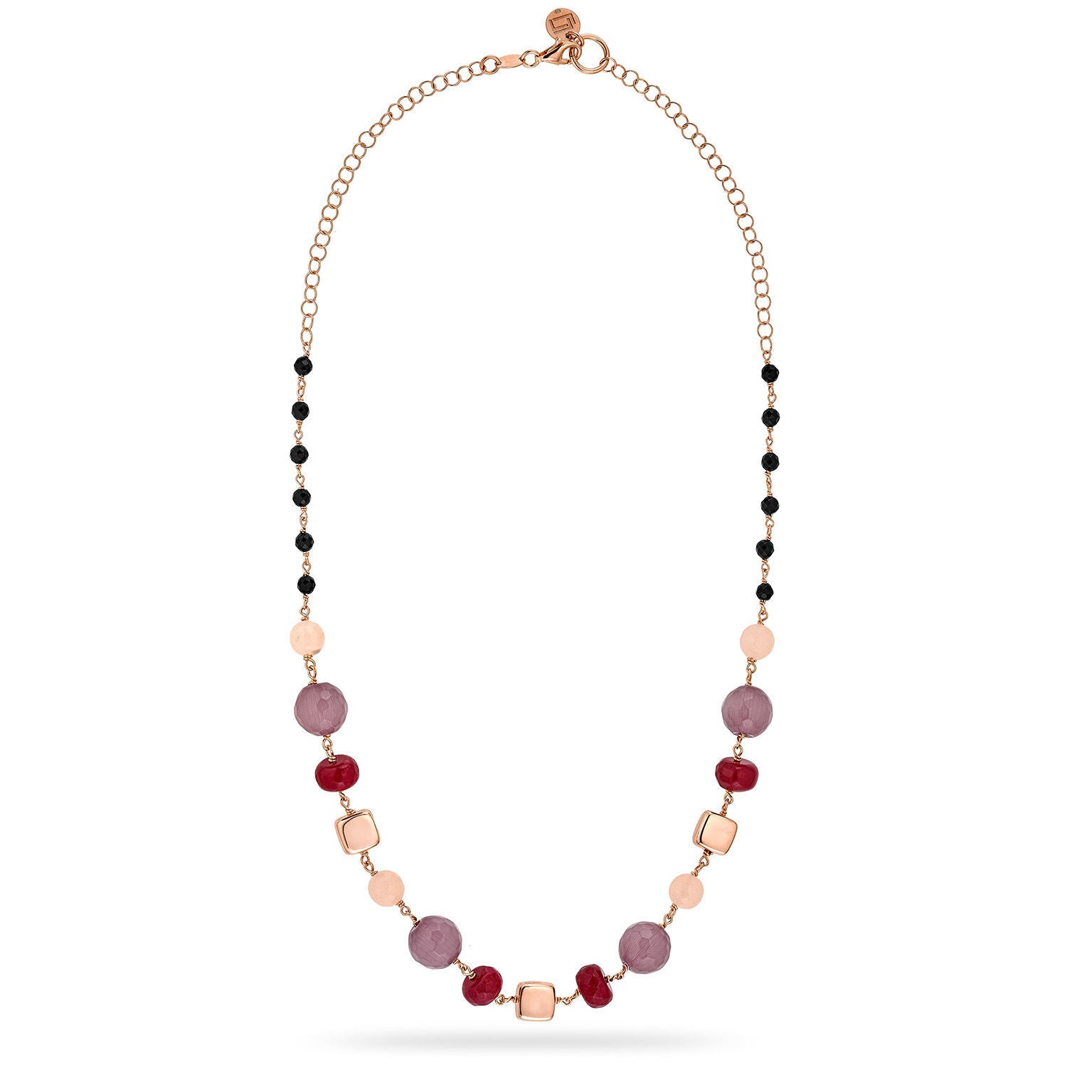 Κολιέ Swing από ροζ επιχρυσωμένο ασήμι 925° με ρουμπίνι, quartz, αχάτη και cat's eye stone Εικόνα 1