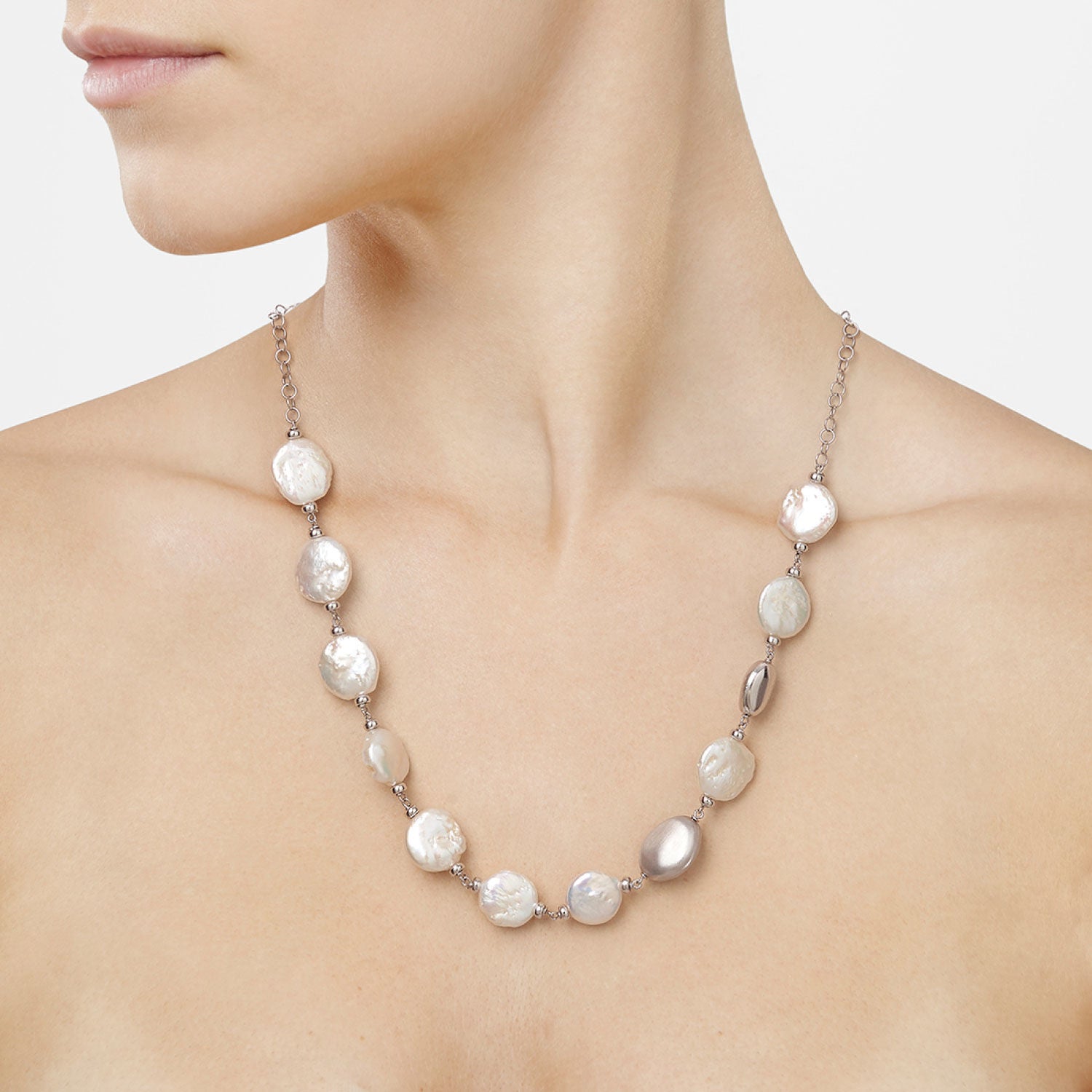 Κολιέ Swing από επιροδιωμένο ασήμι 925° με μαργαριτάρια μπαρόκ Εικόνα 2