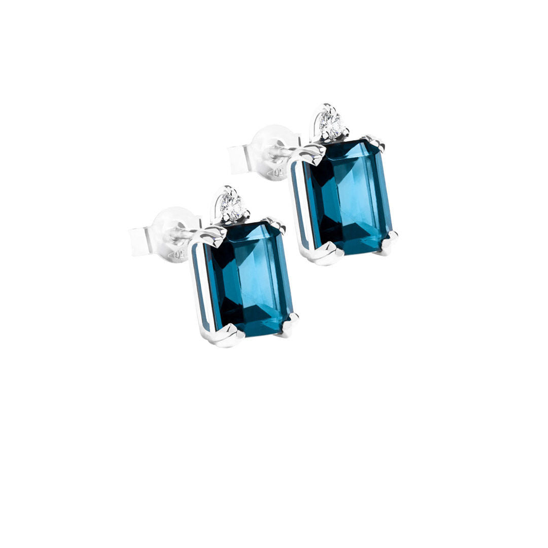 Σκουλαρίκια Gems από λευκό χρυσό 18K με London blue topaz και διαμάντια μπριγιάν Εικόνα 1