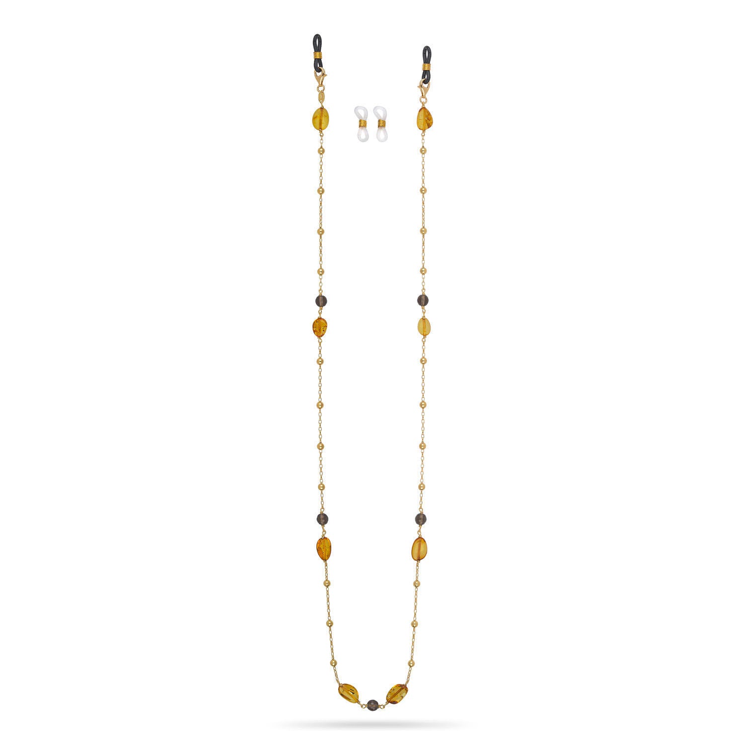 Αλυσίδα γυαλιών Swing από επιχρυσωμένο ασήμι 925° με smoky quartz και κεχριμπάρι που μετασχηματίζεται σε κολιέ Εικόνα 1