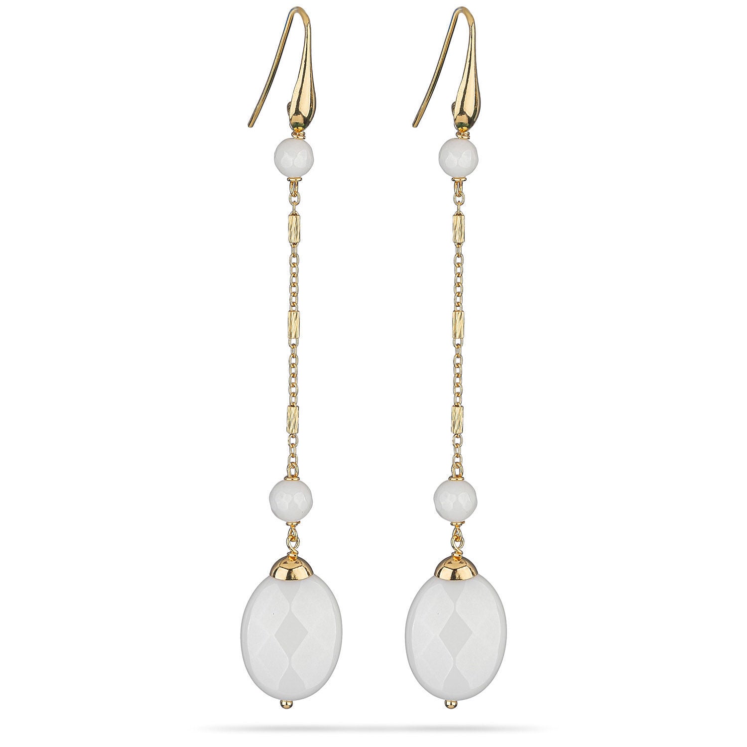 Σκουλαρίκια Swing από επιχρυσωμένο ασήμι 925° με λευκό αχάτη Εικόνα 1