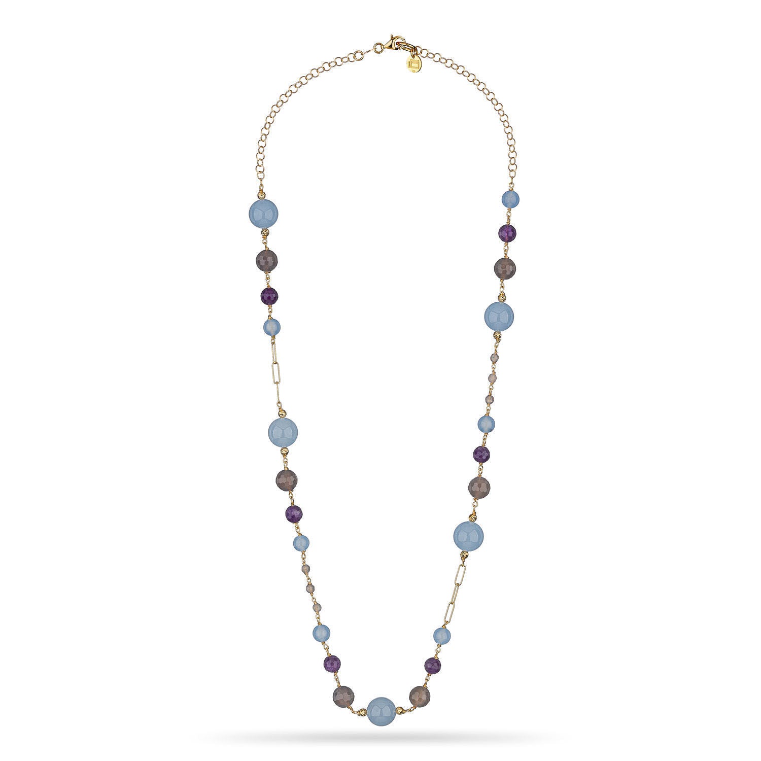 Κολιέ Swing από επιχρυσωμένο ασήμι 925° με μπλε νεφρίτη, αχάτη Ουρουγουάης και αμέθυστο Εικόνα 2