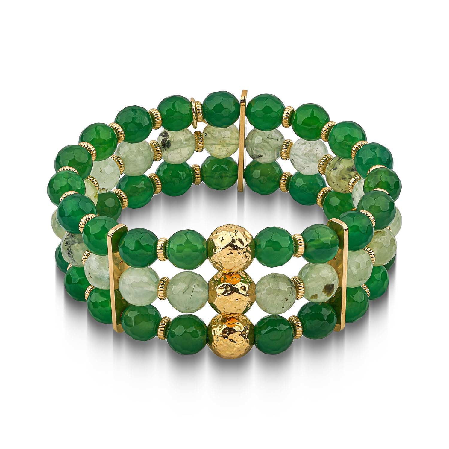 Βραχιόλι Swing από επιχρυσωμένο ασήμι 925° με πράσινο αχάτη και πρενίτη Εικόνα 1