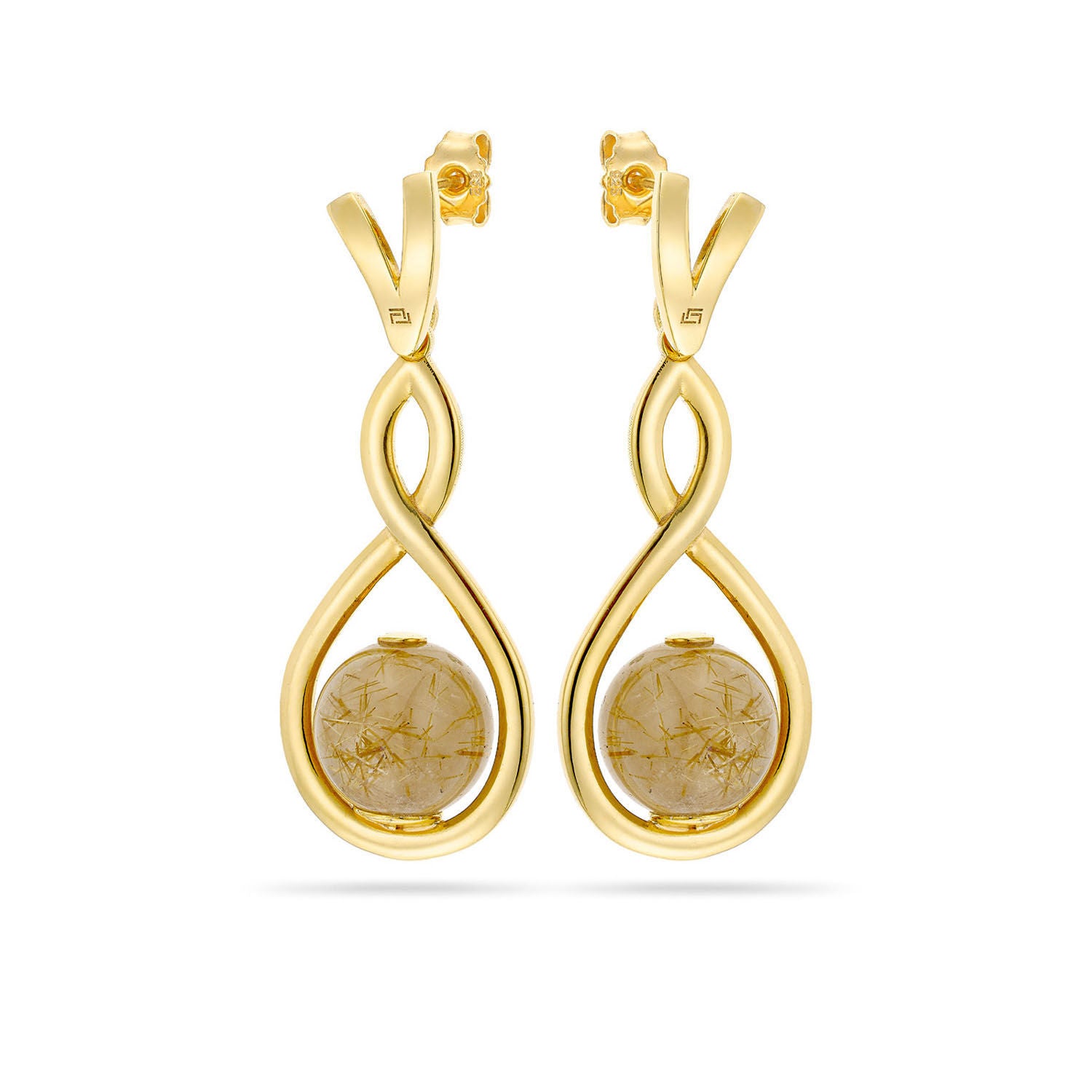 Σκουλαρίκια Hathor από επιχρυσωμένο ασήμι 925° με ρουτίλιο Εικόνα 1