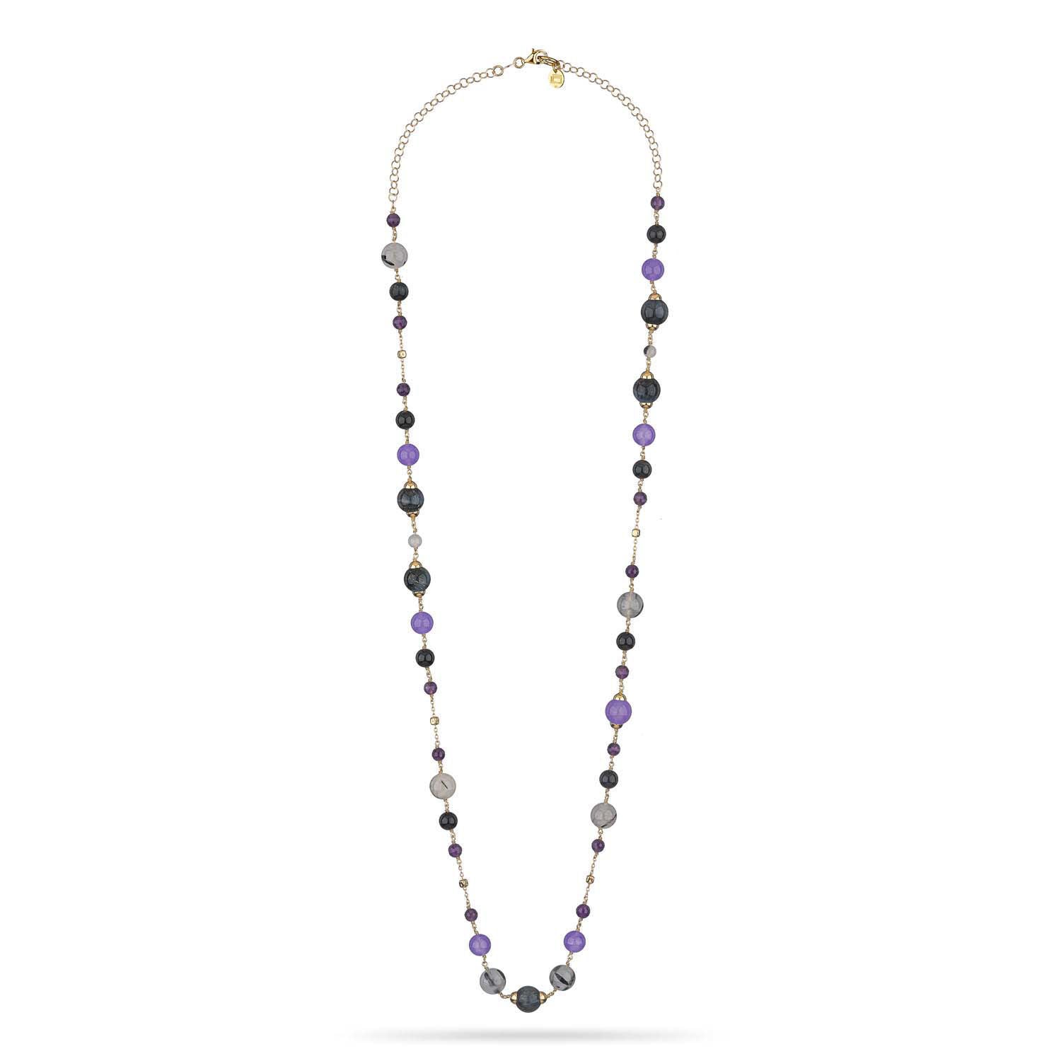 Κολιέ Swing από επιχρυσωμένο ασήμι 925° με αμέθυστο, tiger's eye, μωβ νεφρίτη και quartz Εικόνα 2