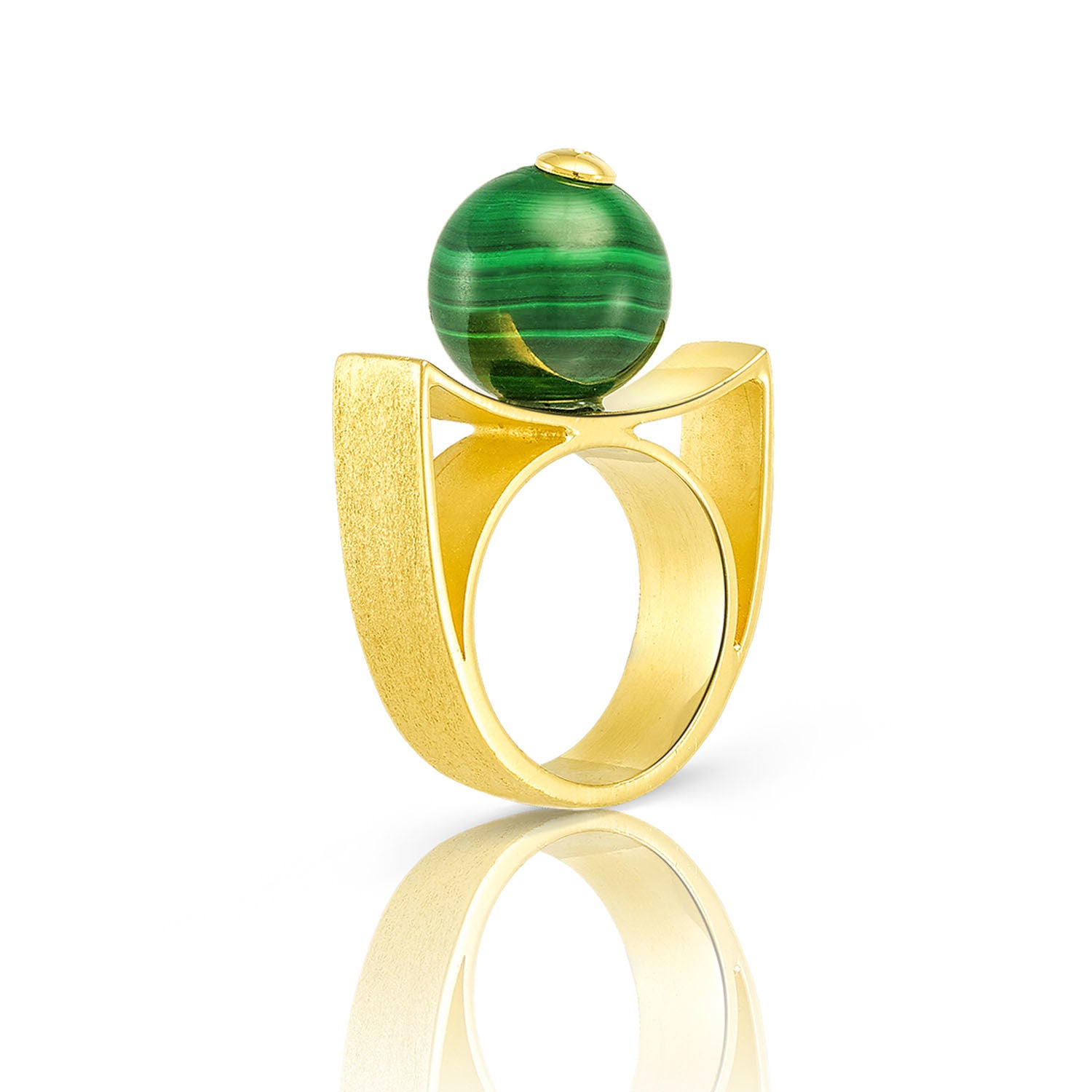 Δαχτυλίδι Hathor από επιχρυσωμένο ασήμι 925° με μαλαχίτη Εικόνα 2