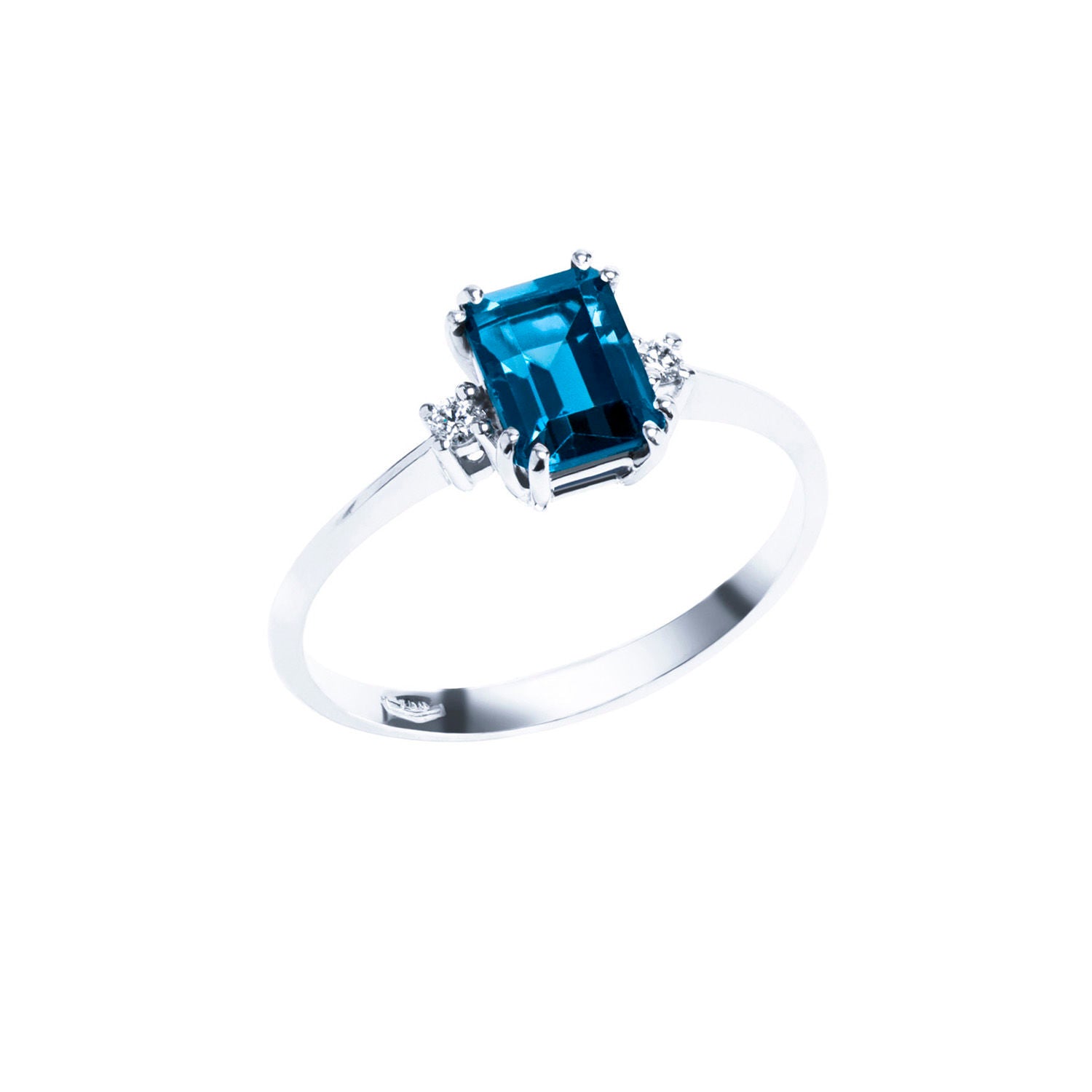 Δαχτυλίδι Gems από λευκό χρυσό 18K με London blue topaz και διαμάντια μπριγιάν Εικόνα 1