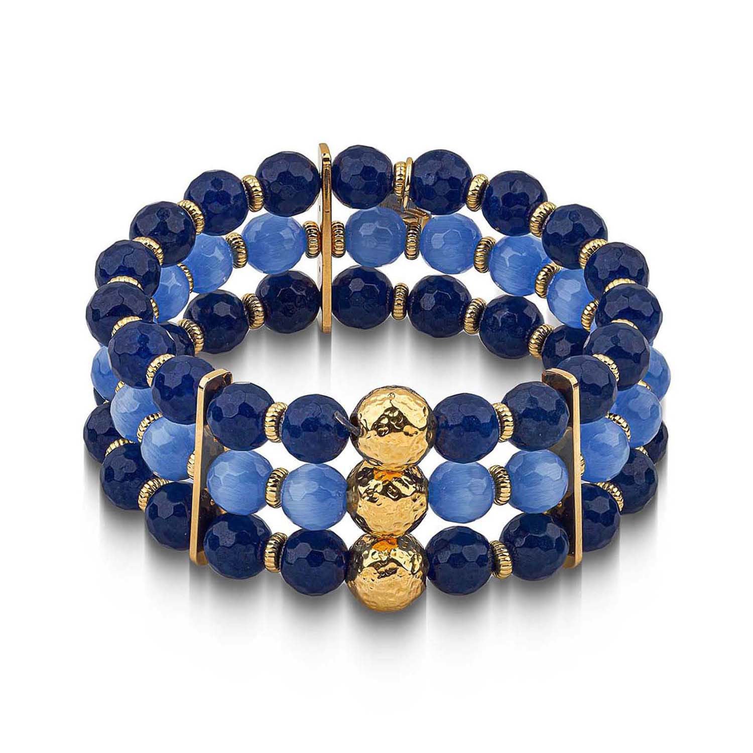 Βραχιόλι Swing από επιχρυσωμένο ασήμι 925° με μπλε νεφρίτη και cat's eye Εικόνα 1