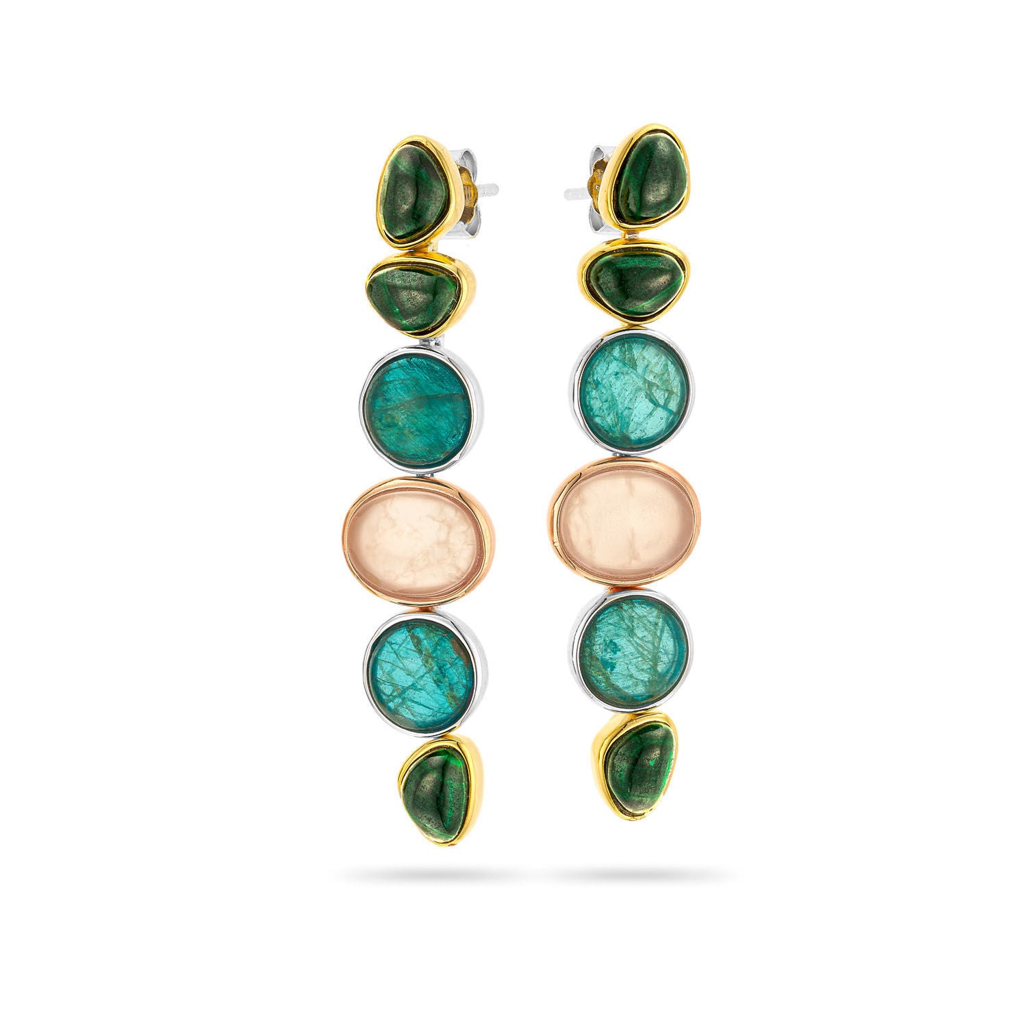 Σκουλαρίκια Iris από επιχρυσωμένο ασήμι 925° με μαλαχίτη, απατίτη, quartz και χαλκηδόνιο Εικόνα 1