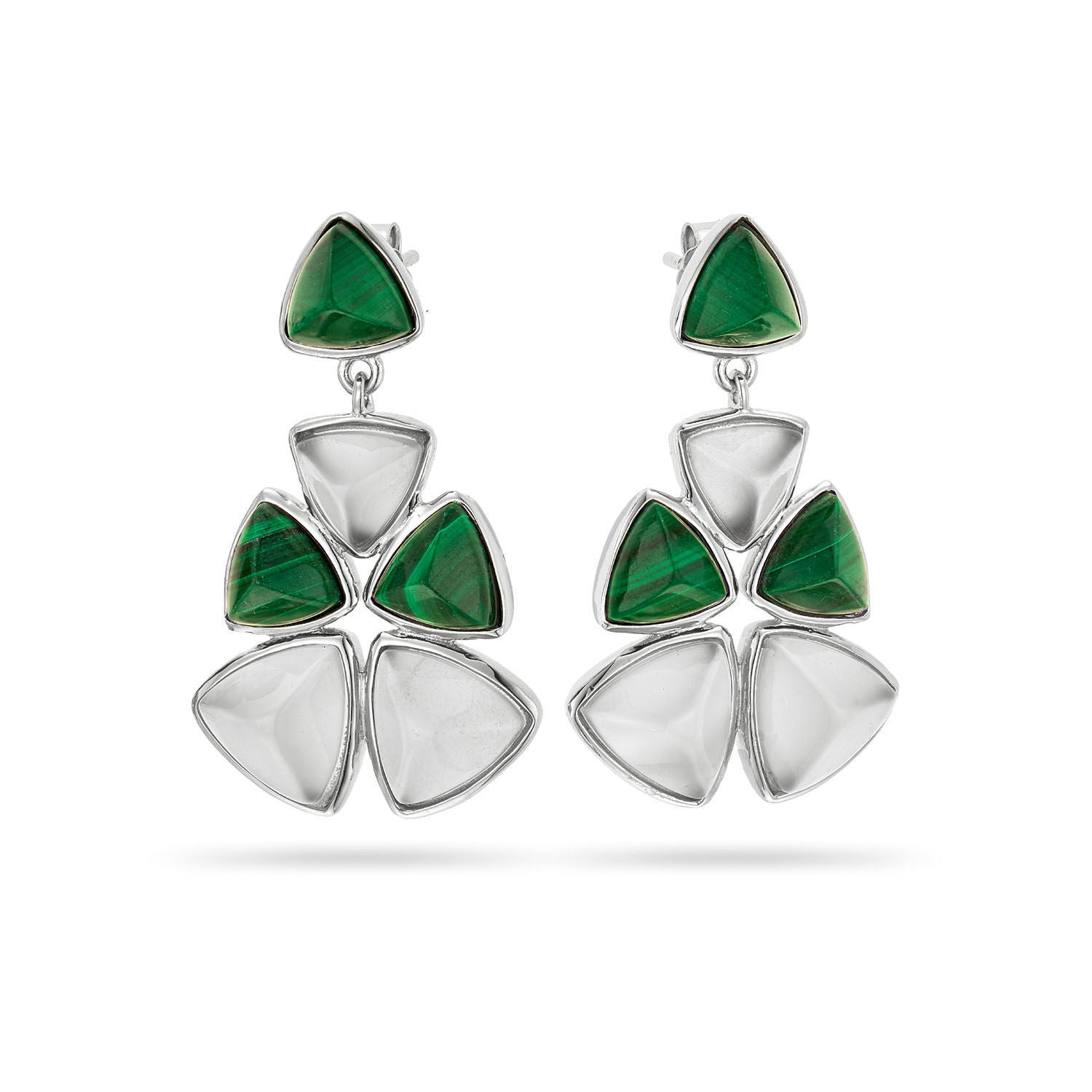 Σκουλαρίκια Iris από επιροδιωμένο ασήμι 925° με μαλαχίτη και quartz Εικόνα 1