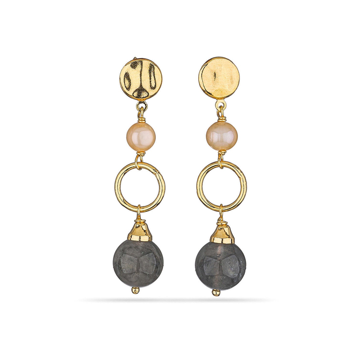 Σκουλαρίκια Swing από επιχρυσωμένο ασήμι 925° με quartz και μαργαριτάρια μπαρόκ Εικόνα 1