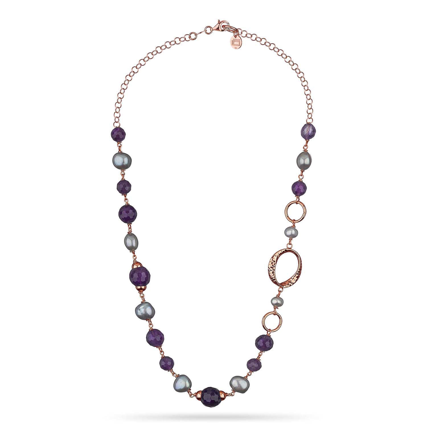 Κολιέ Swing από ροζ επιχρυσωμένο ασήμι 925° με αμέθυστο και μαργαριτάρια μπαρόκ Εικόνα 1