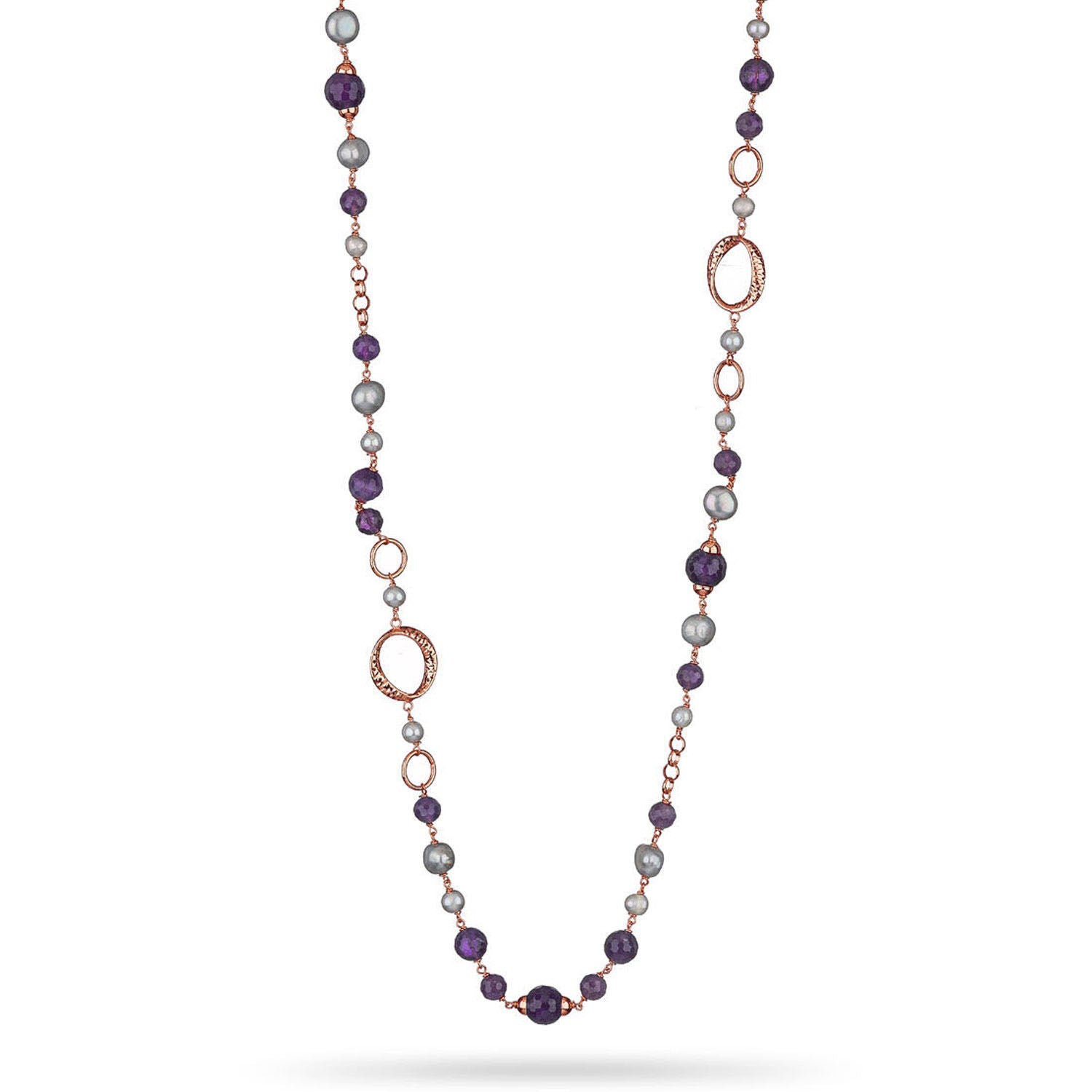 Κολιέ Swing από ροζ επιχρυσωμένο ασήμι 925° με αμέθυστο και μαργαριτάρια μπαρόκ Εικόνα 1