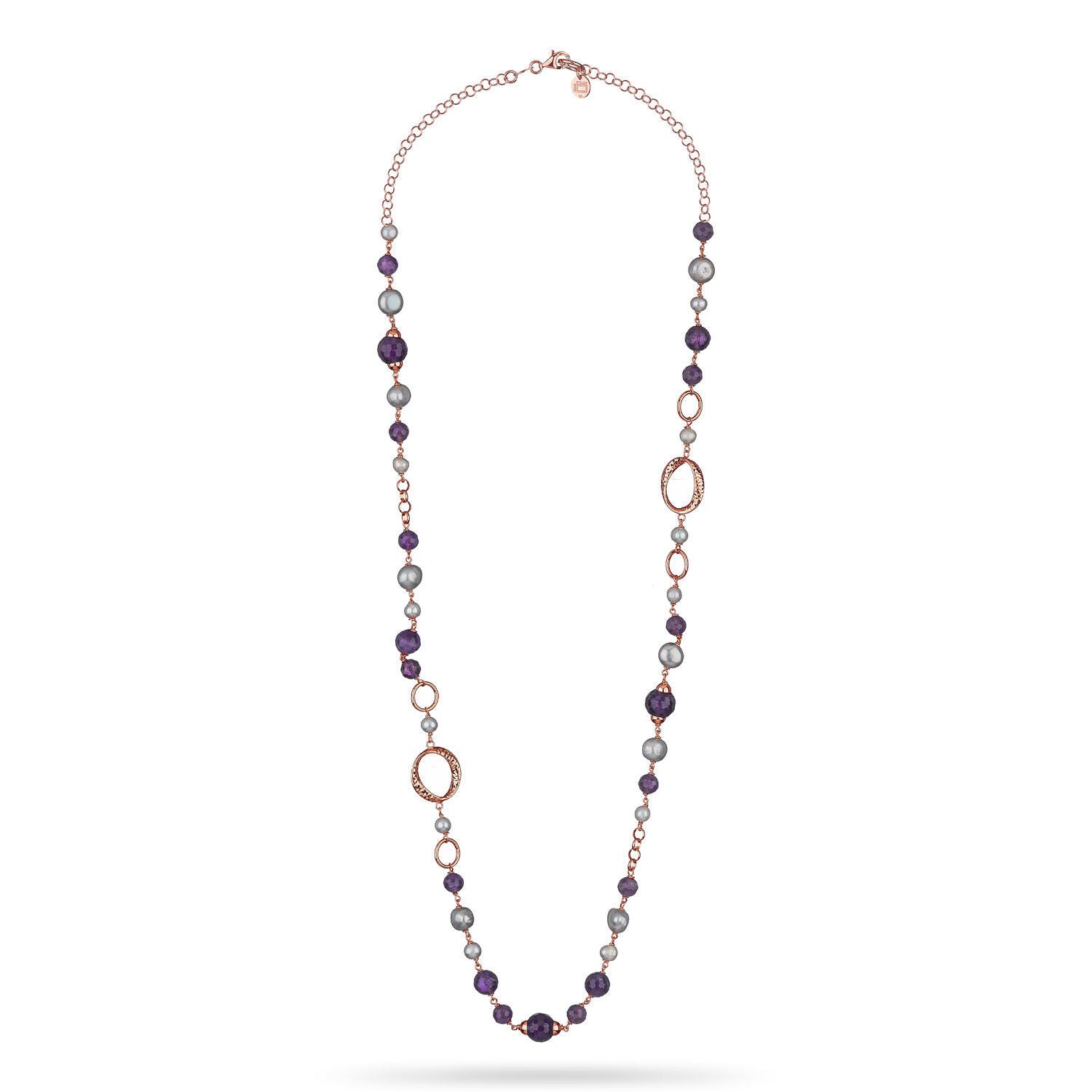 Κολιέ Swing από ροζ επιχρυσωμένο ασήμι 925° με αμέθυστο και μαργαριτάρια μπαρόκ Εικόνα 2