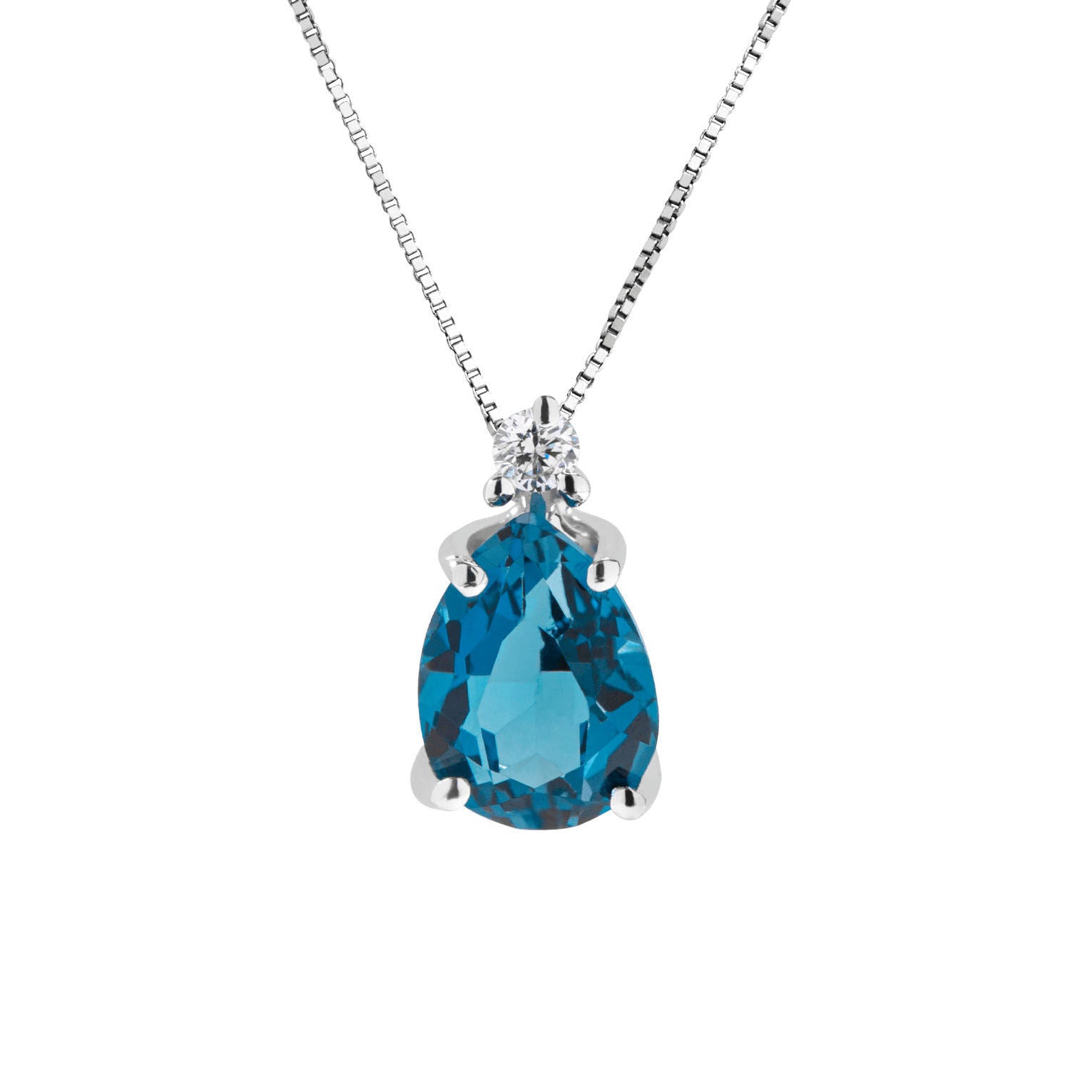 Κολιέ Gems από λευκό χρυσό 18K με London blue topaz και διαμάντι μπριγιάν Εικόνα 1