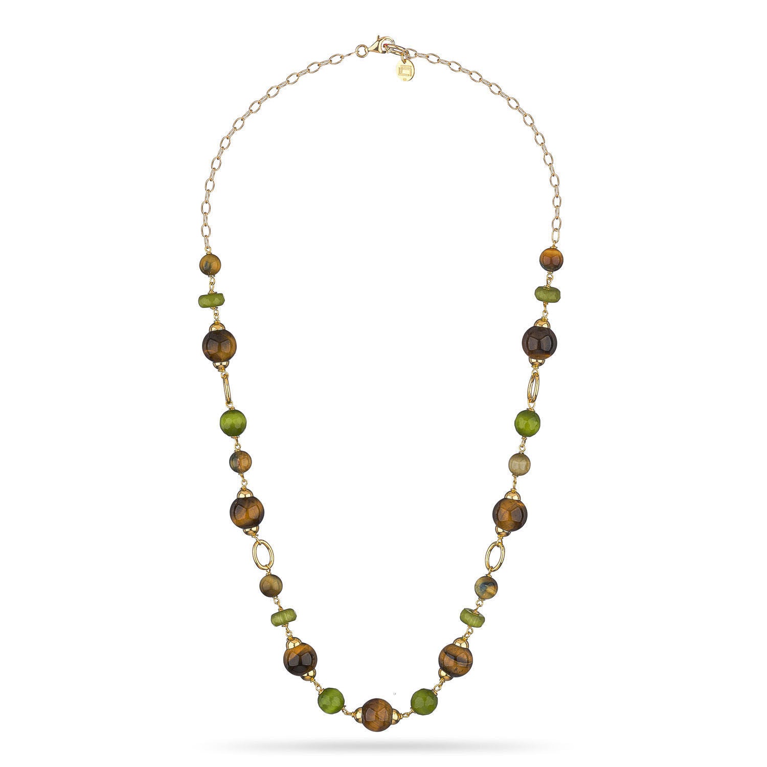 Κολιέ Swing από επιχρυσωμένο ασήμι 925° με tiger's eye και cat's eye stones Εικόνα 1