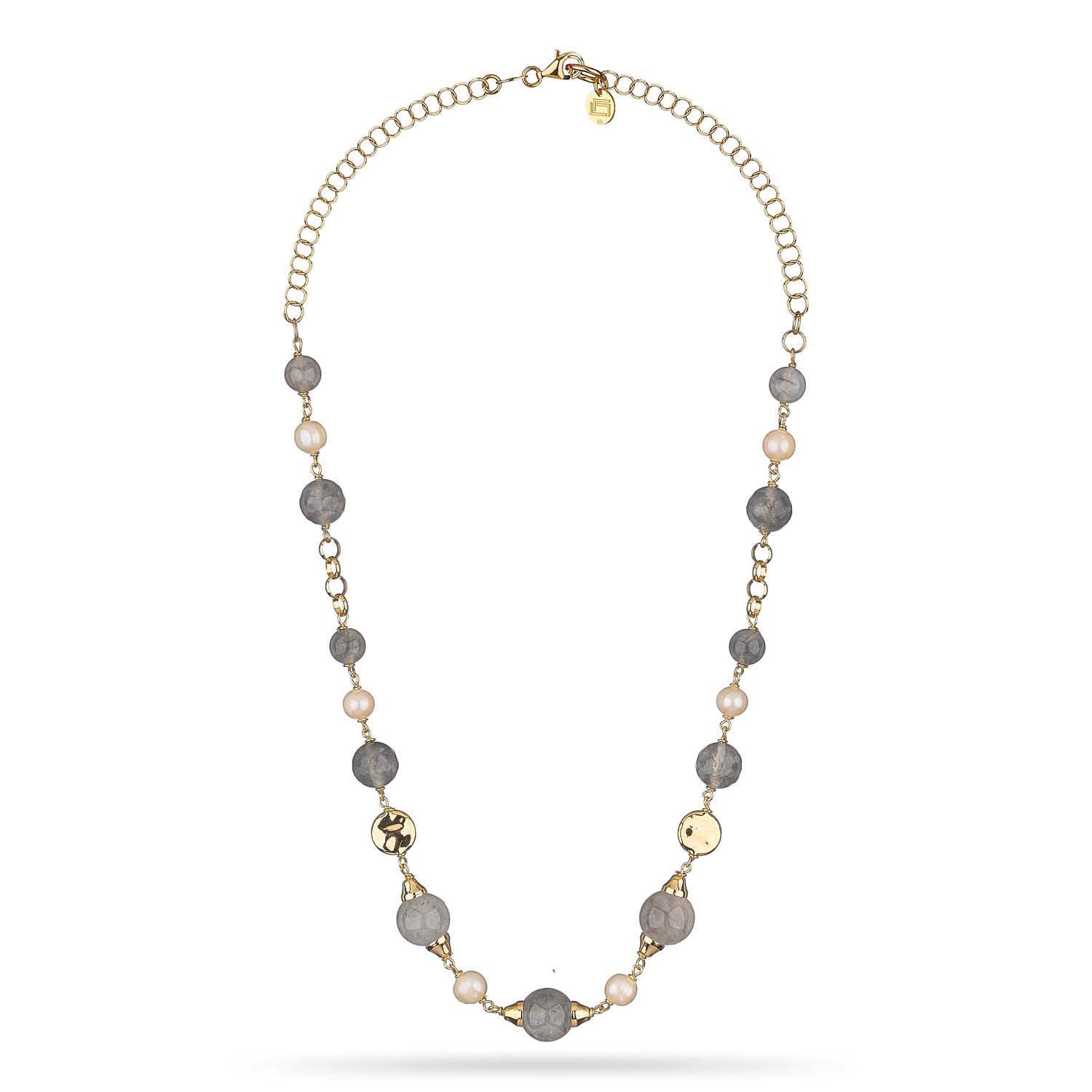 Κολιέ Swing από επιχρυσωμένο ασήμι 925° με quartz και μαργαριτάρια μπαρόκ Εικόνα 1