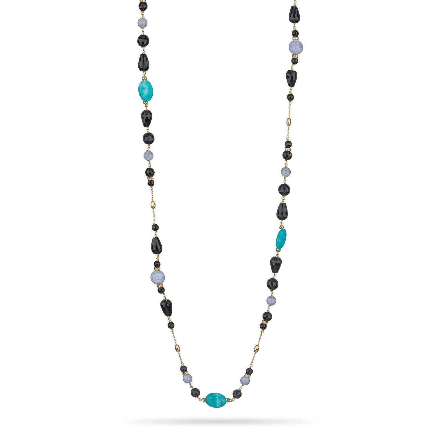 Κολιέ Swing από επιχρυσωμένο ασήμι 925° με μαύρο αχάτη, χαλκηδόνιο και quartz Εικόνα 1