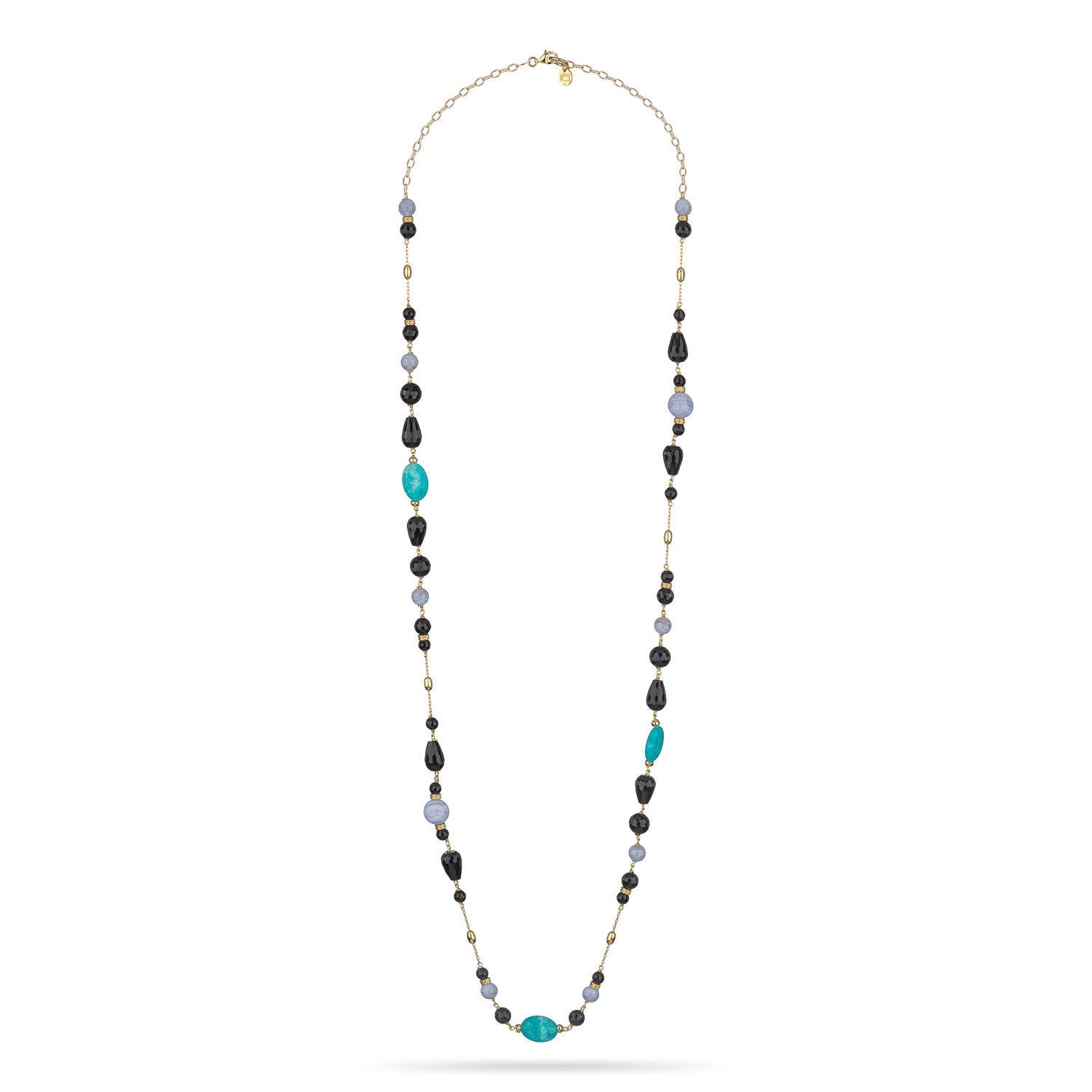 Κολιέ Swing από επιχρυσωμένο ασήμι 925° με μαύρο αχάτη, χαλκηδόνιο και quartz Εικόνα 2