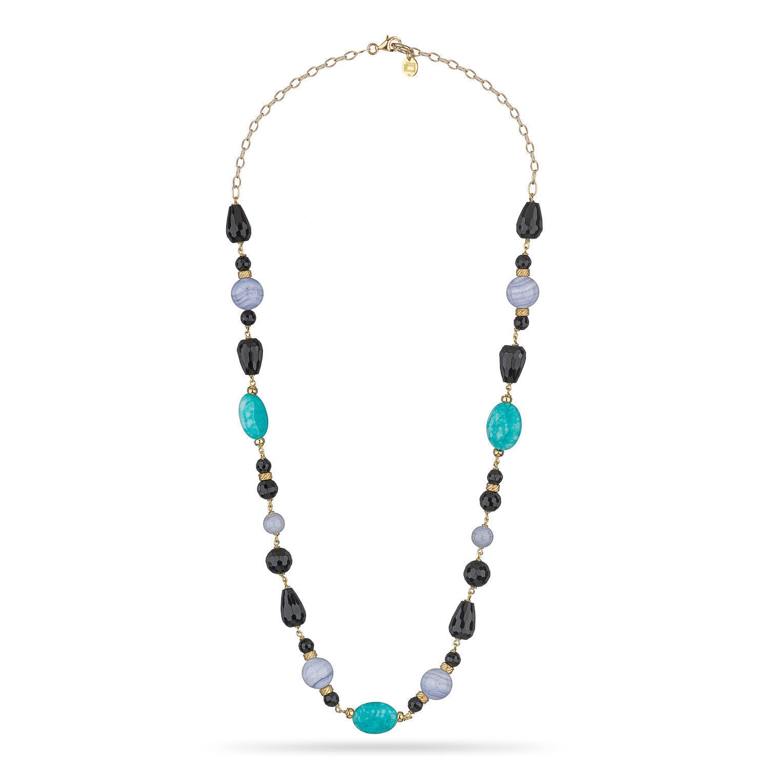 Κολιέ Swing από επιχρυσωμένο ασήμι 925° με μαύρο αχάτη, χαλκηδόνιο και quartz Εικόνα 1