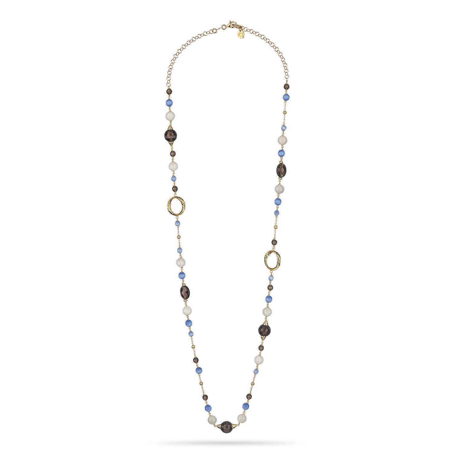 Κολιέ Swing από επιχρυσωμένο ασήμι 925° με moonstone,smoky quartz και tiger's eye Εικόνα 2
