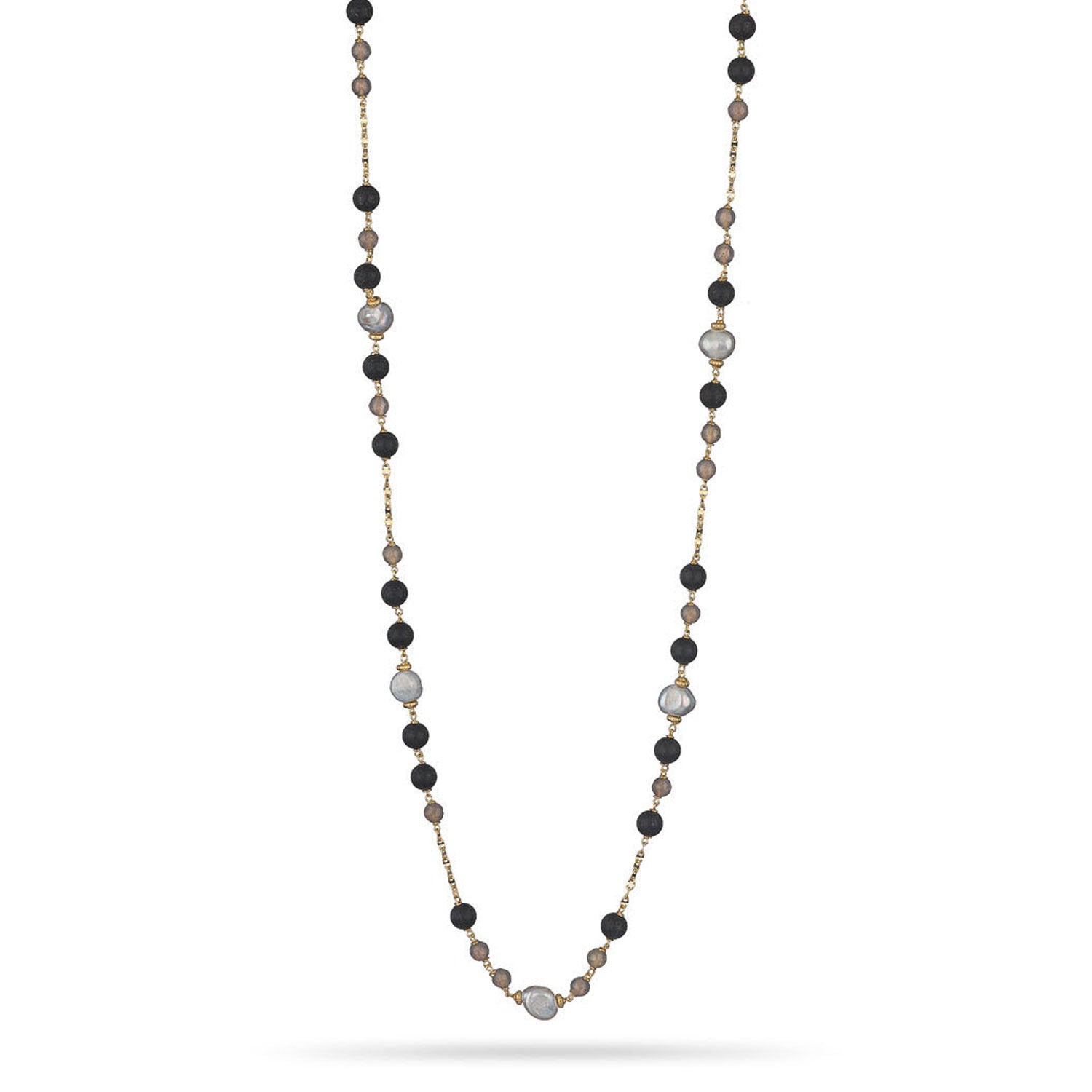 Κολιέ Swing από επιχρυσωμένο ασήμι 925° με αχάτη Ουρουγουάης,μαύρο αχάτη και μαργαριτάρια μπαρόκ Εικόνα 1