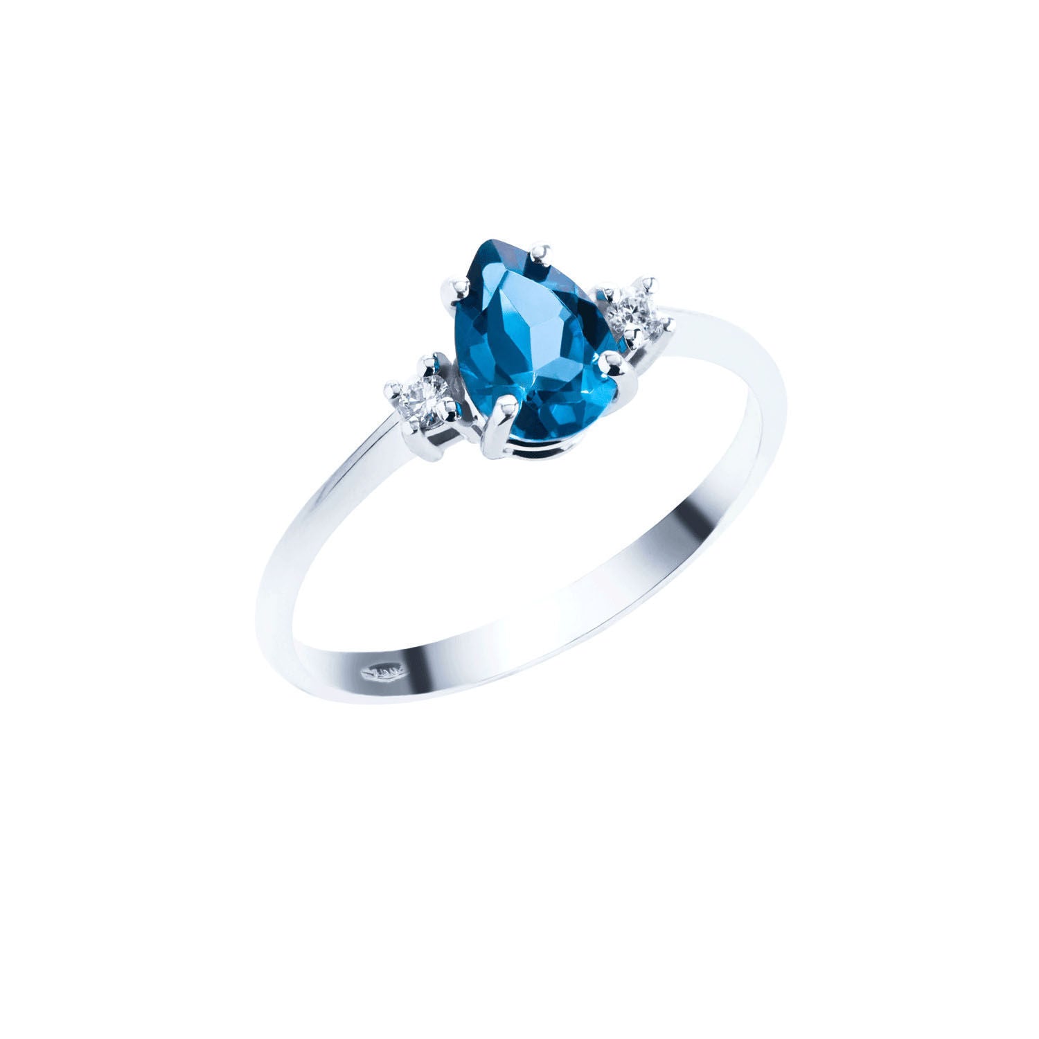 Δαχτυλίδι Gems από λευκό χρυσό 18K με London blue topaz και διαμάντια μπριγιάν Εικόνα 1