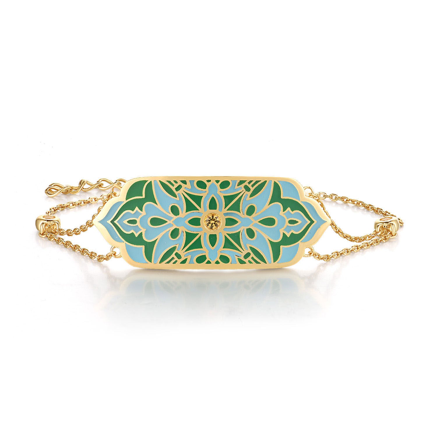 Βραχιόλι Arabesque από επιχρυσωμένο ασήμι 925° με πράσινο και γαλάζιο σμάλτο με ζιργκόν Εικόνα 1