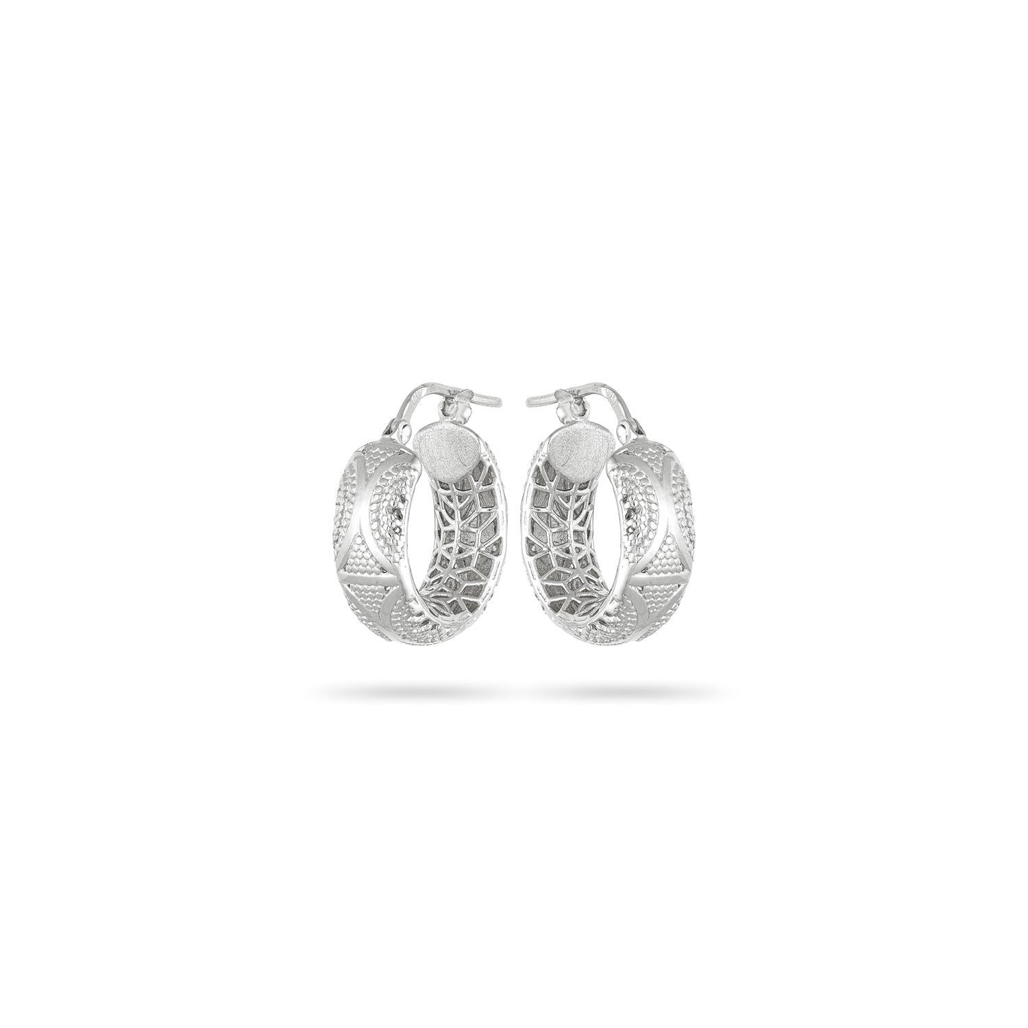 Σκουλαρίκια κρίκοι Artisanal από επιροδιωμένο ασήμι 925° Εικόνα 1