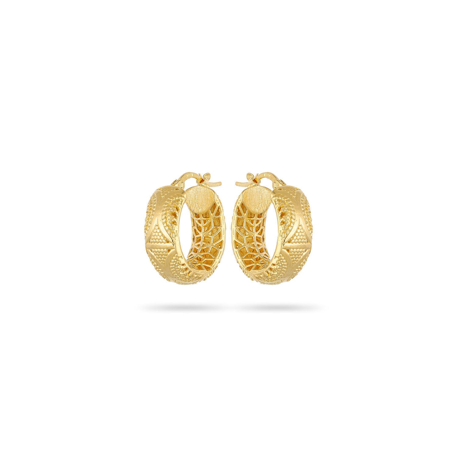 Σκουλαρίκια κρίκοι Artisanal από επιχρυσωμένο ασήμι 925° Εικόνα 1