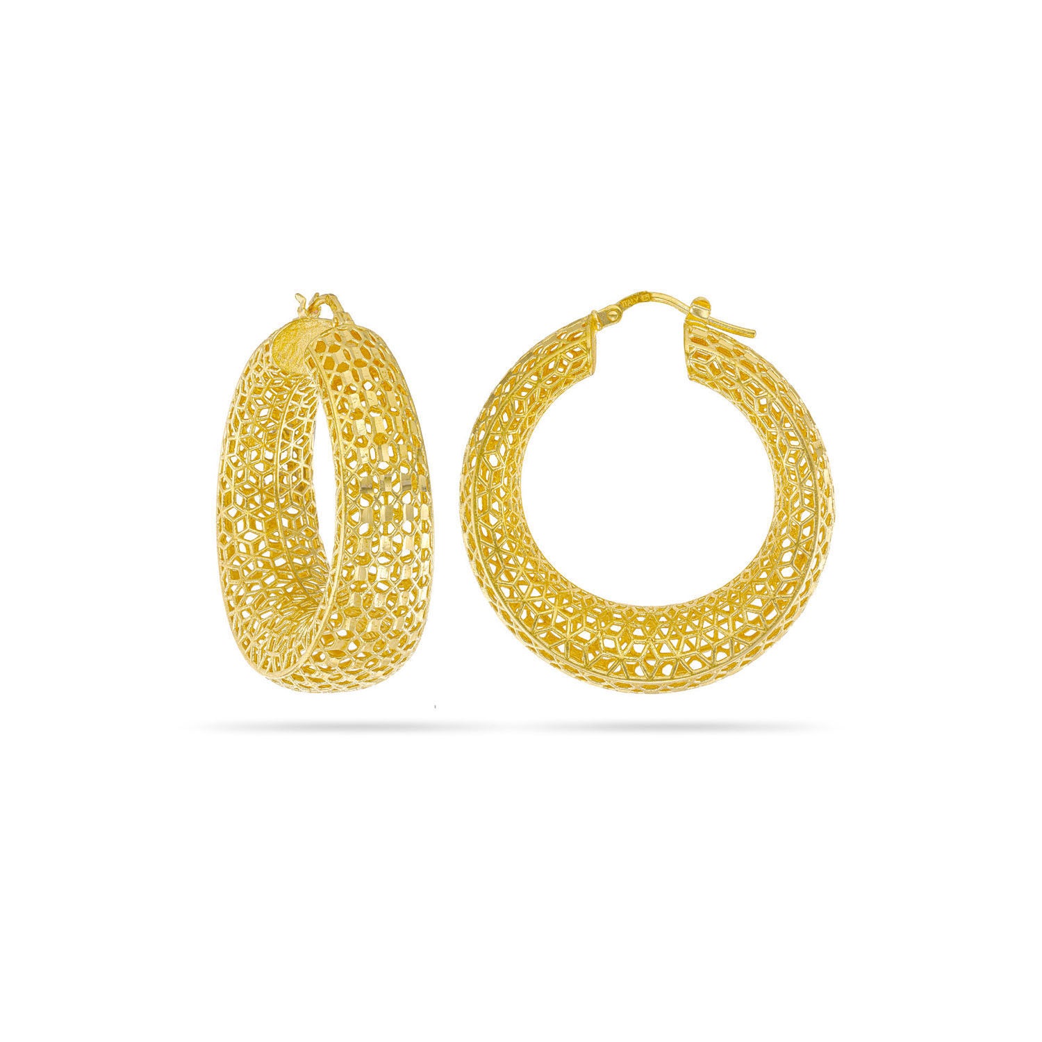 Σκουλαρίκια κρίκοι Artisanal από επιχρυσωμένο ασήμι 925° Εικόνα 1