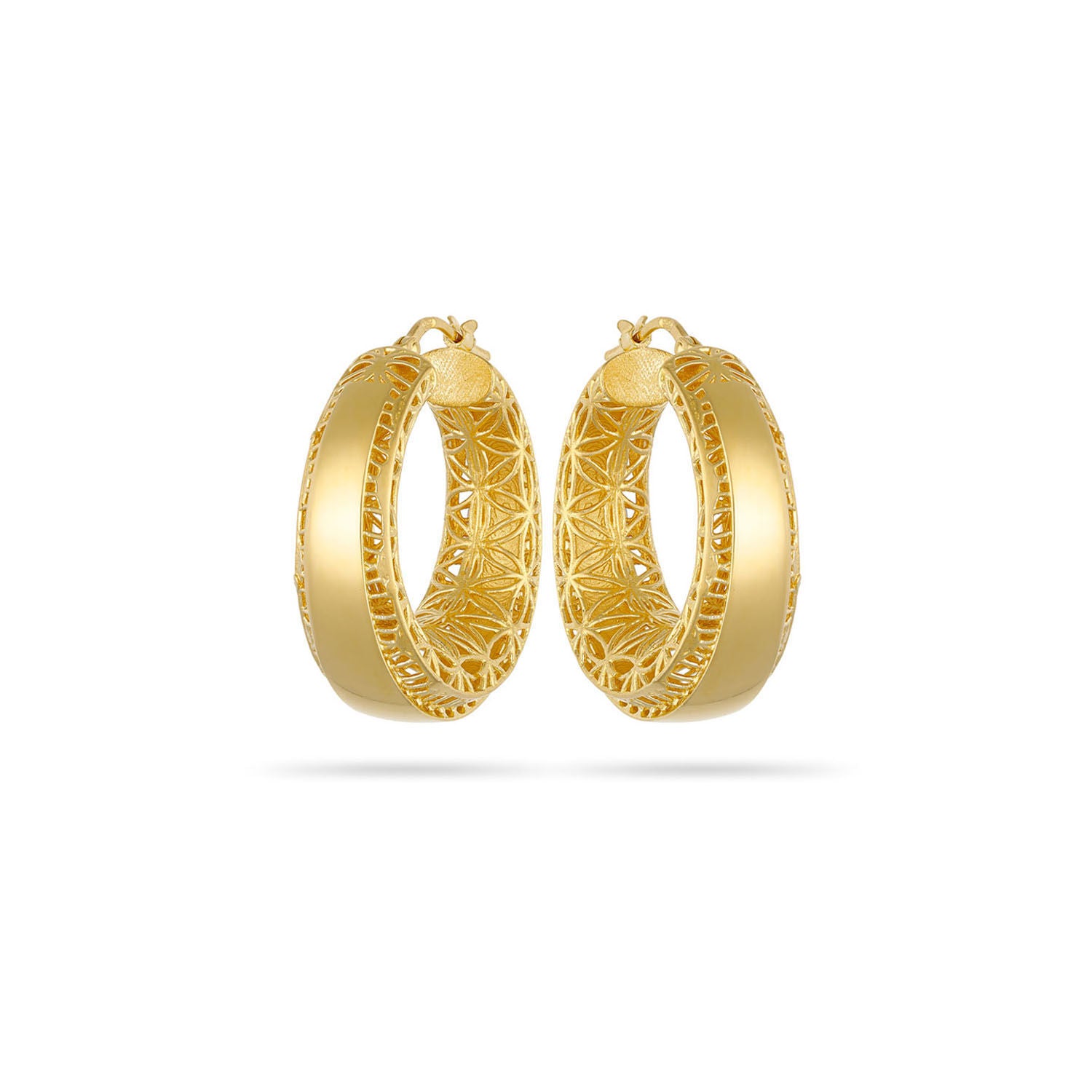 Σκουλαρίκια κρίκοι Artisanal από επιχρυσωμένο ασήμι 925° Εικόνα 1