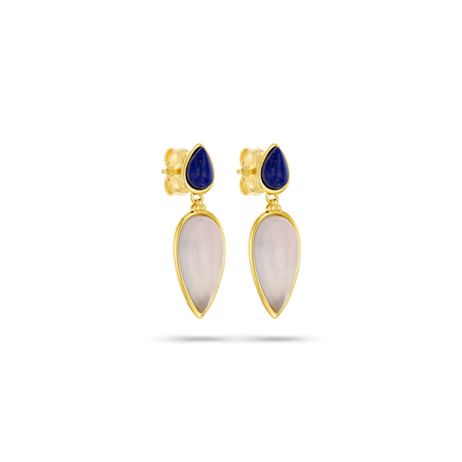 Σκουλαρίκια Iris από επιχρυσωμένο ασήμι 925° με λάπις λάζουλι και χαλκηδόνιο Εικόνα 1