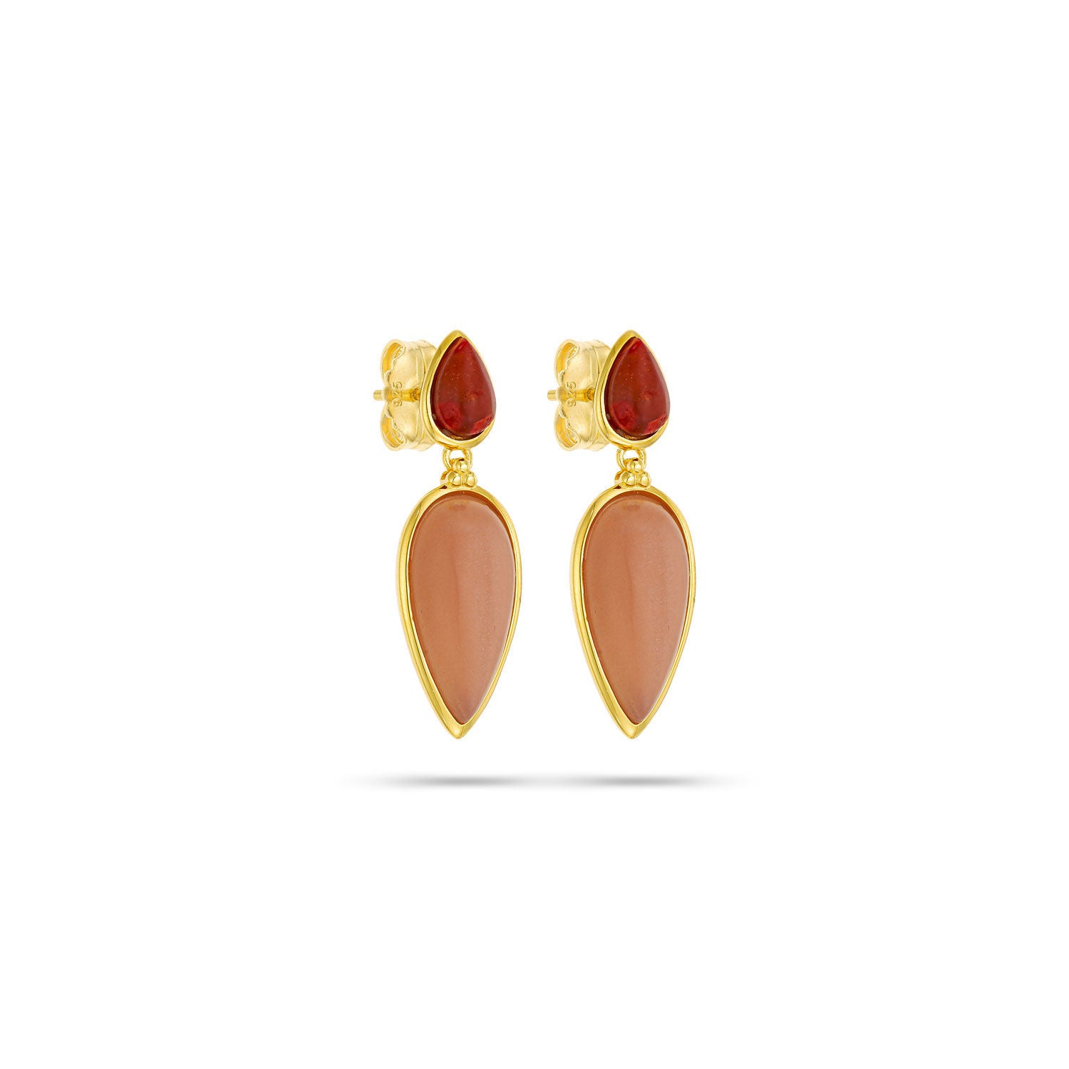 Σκουλαρίκια Iris από επιχρυσωμένο ασήμι 925° με κοράλλι και moonstone Εικόνα 1