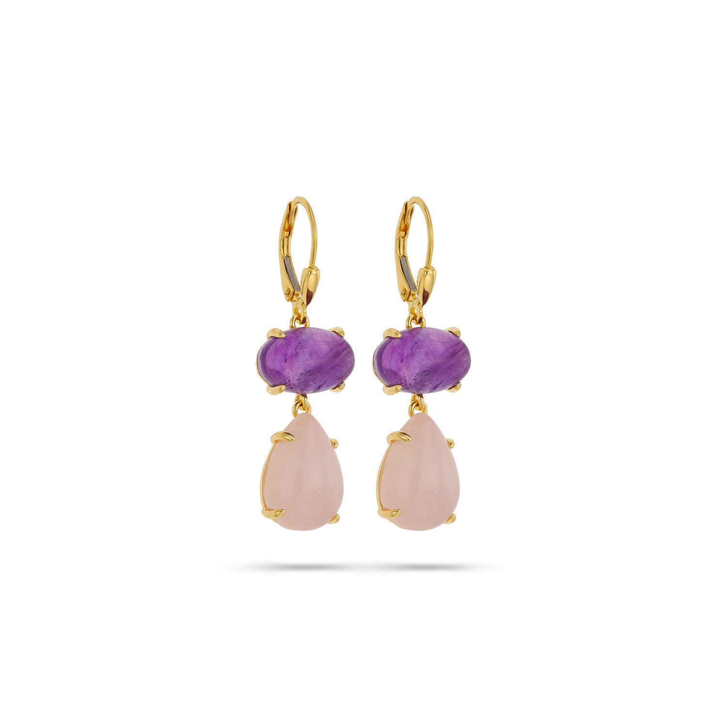Σκουλαρίκια Iris από επιχρυσωμένο ασήμι 925° με αμέθυστο και quartz Εικόνα 1