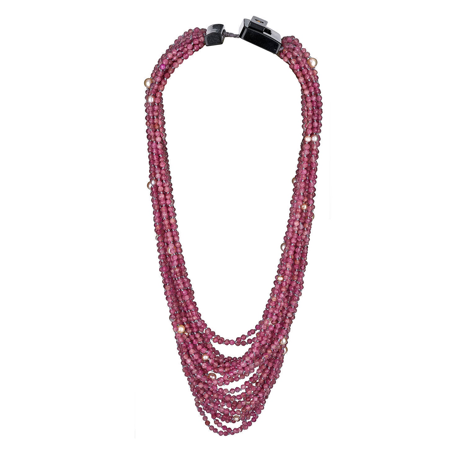 Κολιέ Rio από ροζ τουρμαλίνη και freshwater pearls με επιχρυσωμένο ασήμι 925° Εικόνα 3